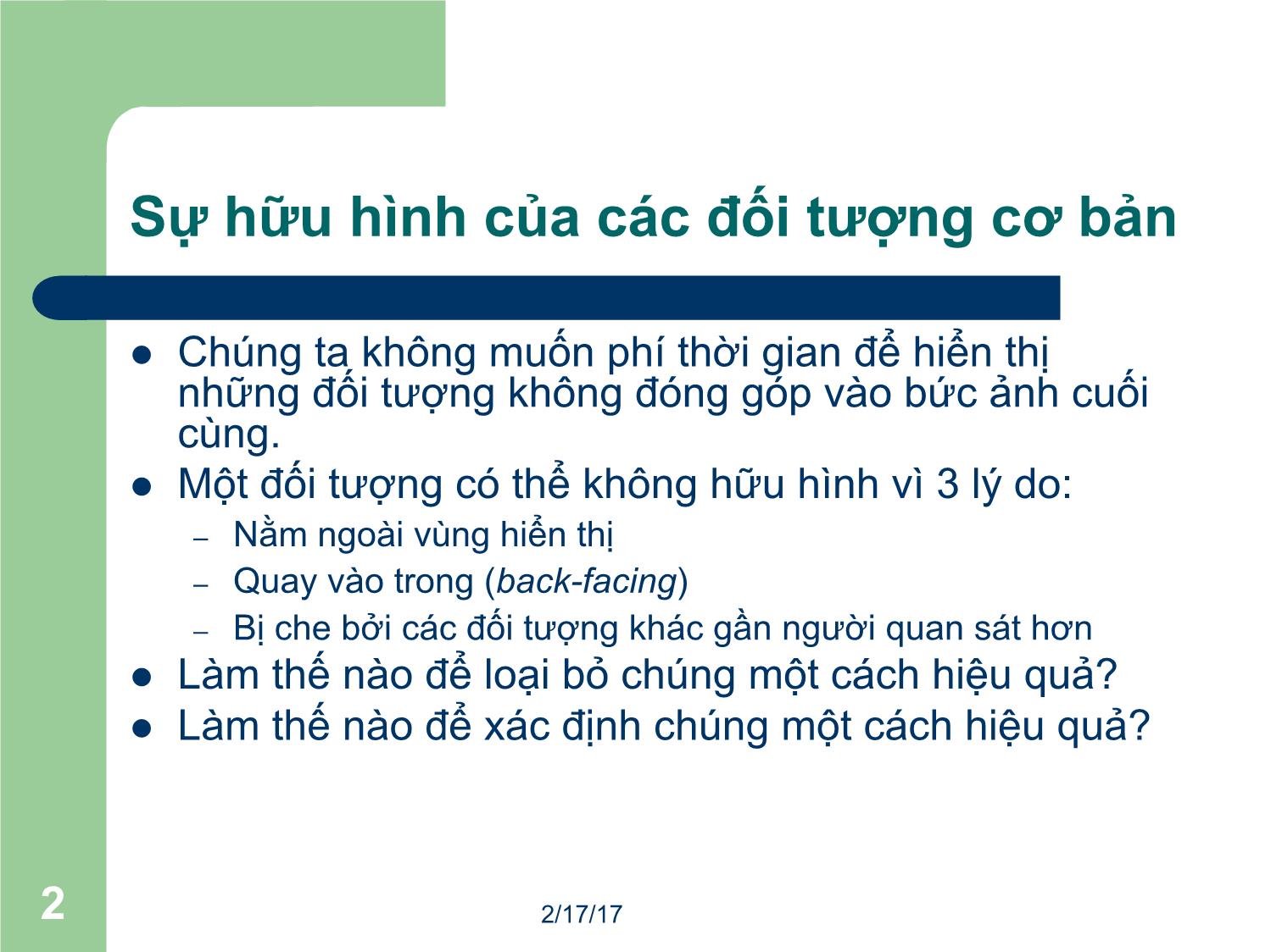 Bài giảng Đồ họa máy tính - Bài: Xác định mặt hiện (Visible surface determination) - Ma Thị Châu trang 2