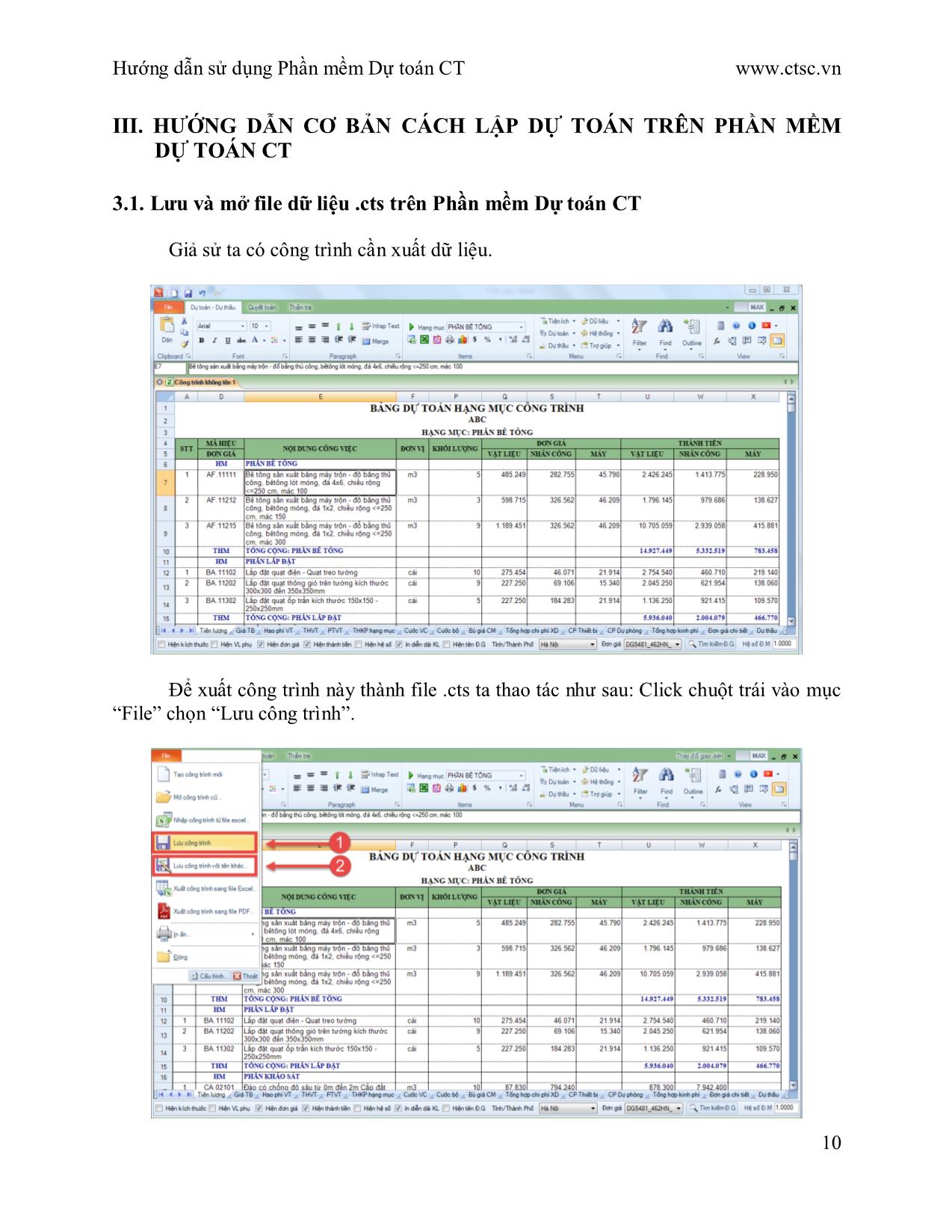 Giáo trình Hướng dẫn sử dụng Phần mềm dự toán CT trang 10