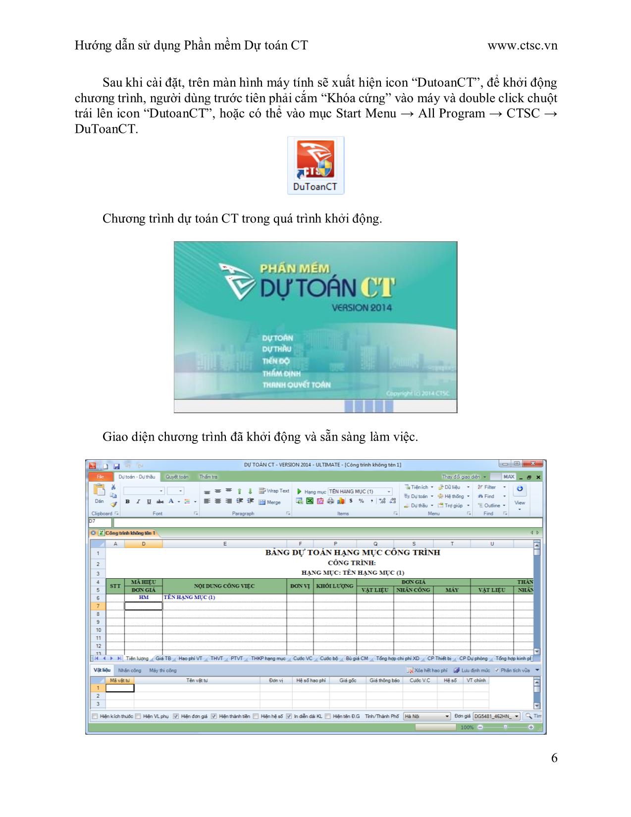 Giáo trình Hướng dẫn sử dụng Phần mềm dự toán CT trang 6