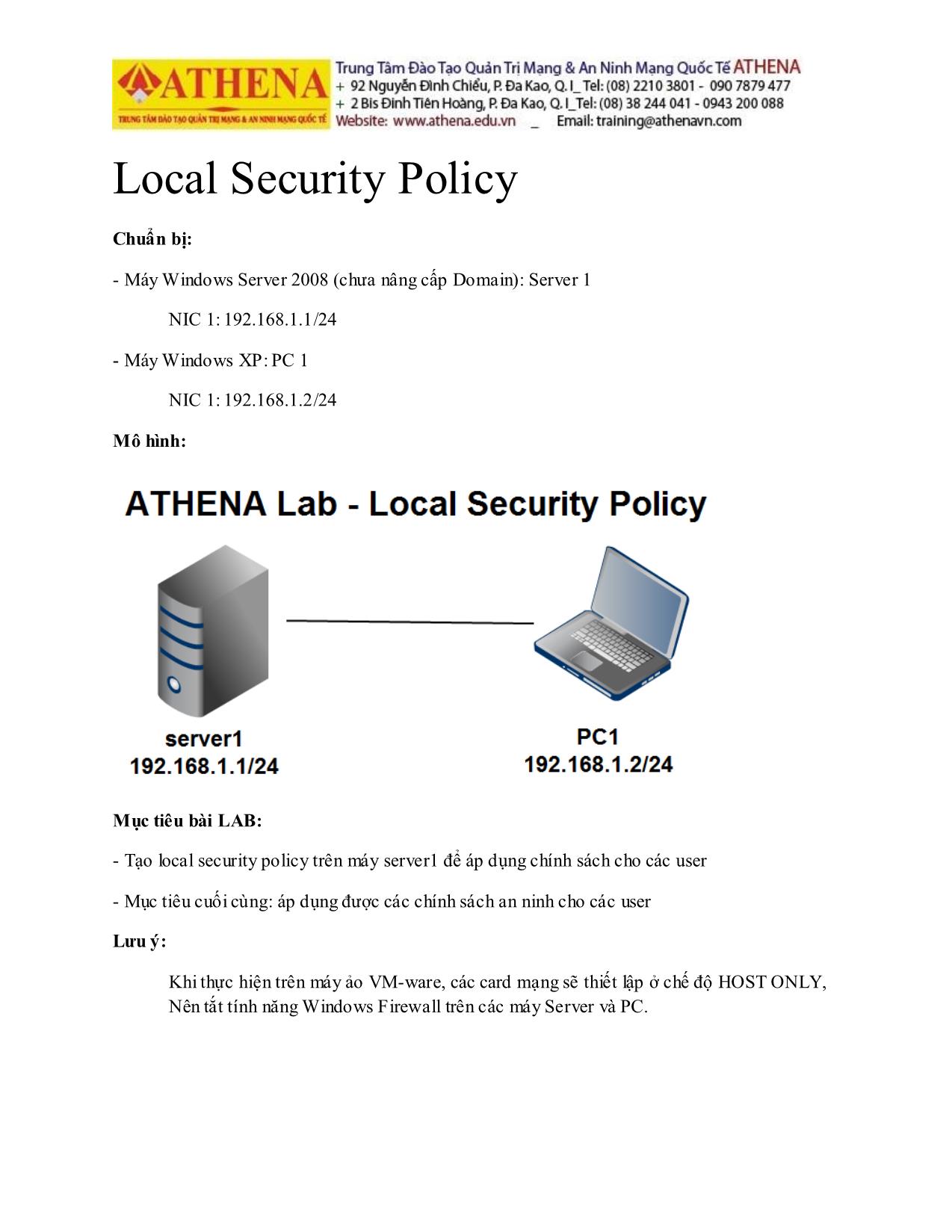 Tài liệu Hướng dẫn thực hành quản trị mạng - Local security policy trang 1