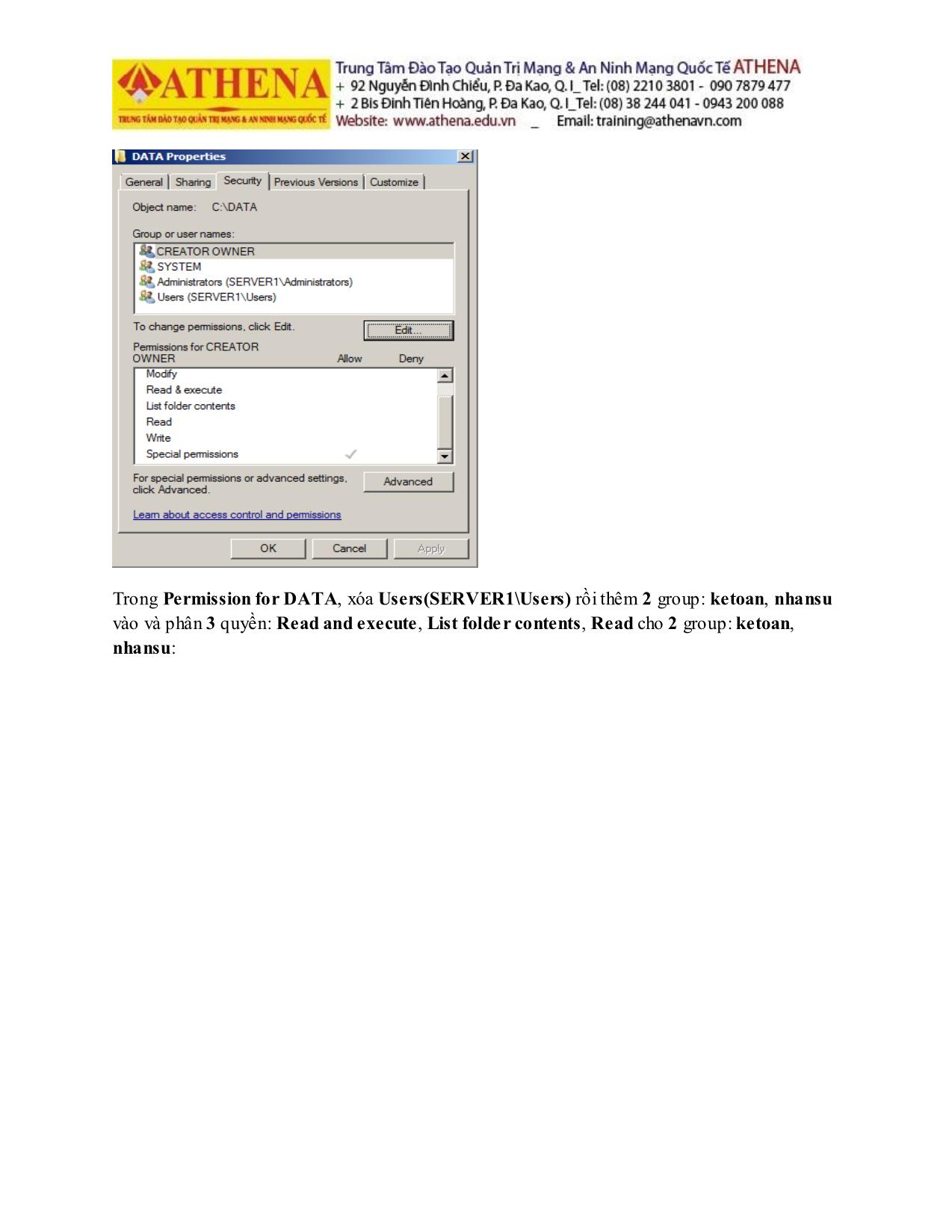 Tài liệu Hướng dẫn thực hành quản trị mạng - NTFS Permission trang 6