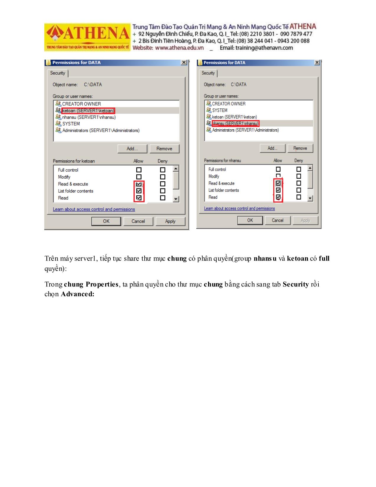 Tài liệu Hướng dẫn thực hành quản trị mạng - NTFS Permission trang 7