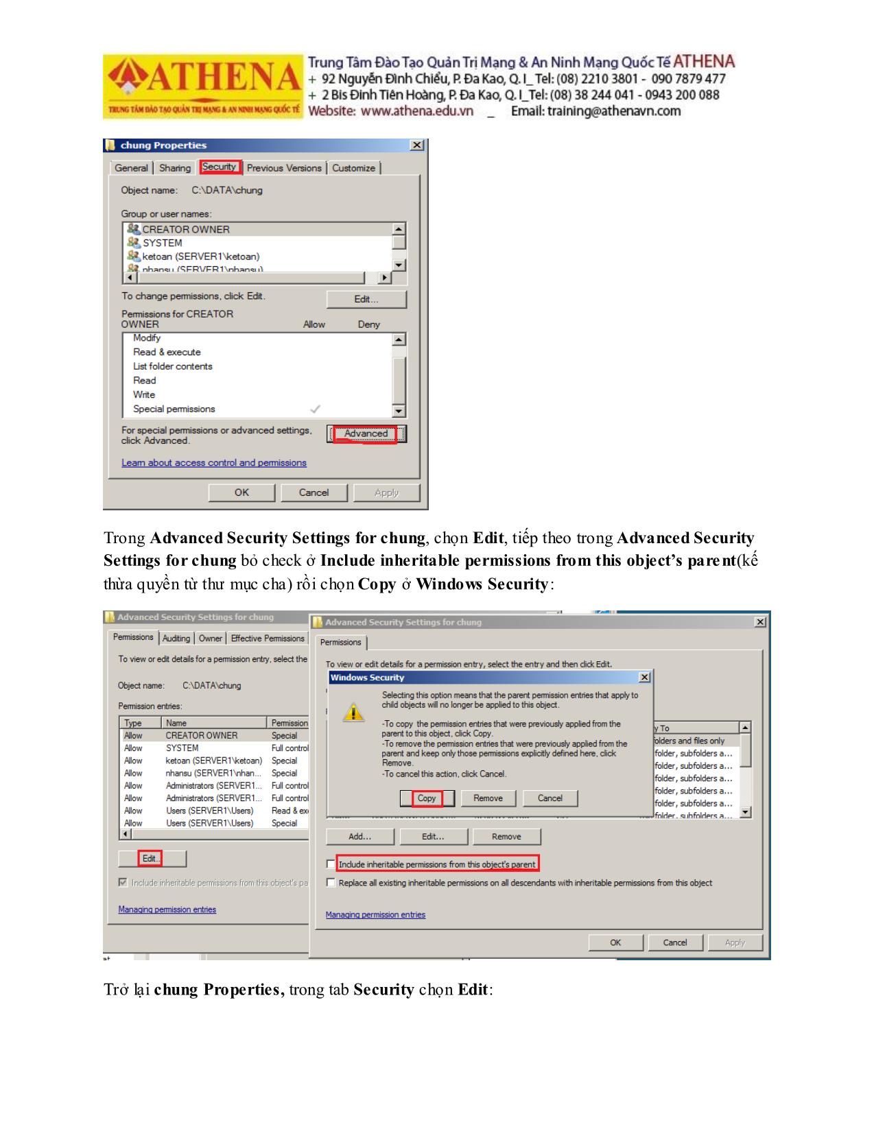 Tài liệu Hướng dẫn thực hành quản trị mạng - NTFS Permission trang 8
