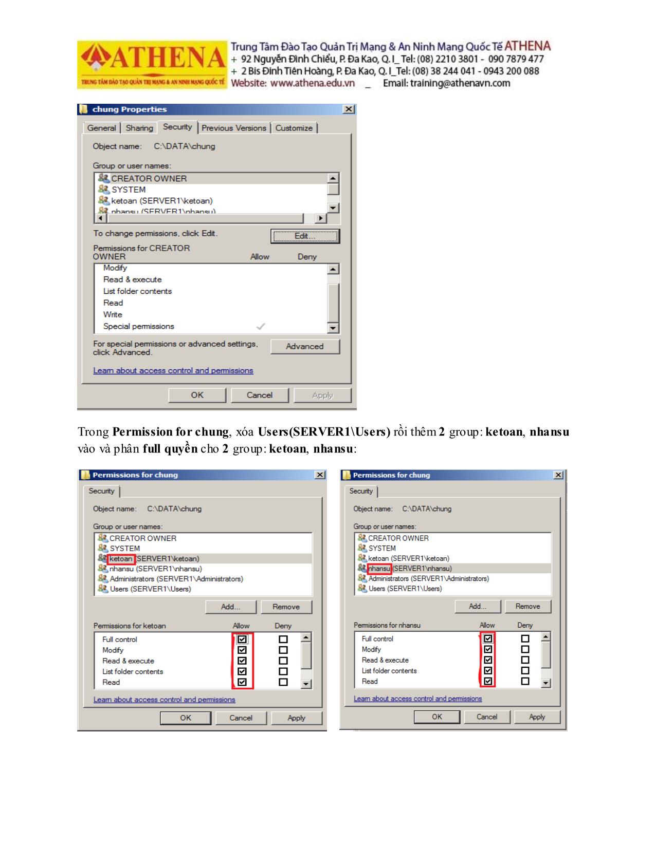 Tài liệu Hướng dẫn thực hành quản trị mạng - NTFS Permission trang 9