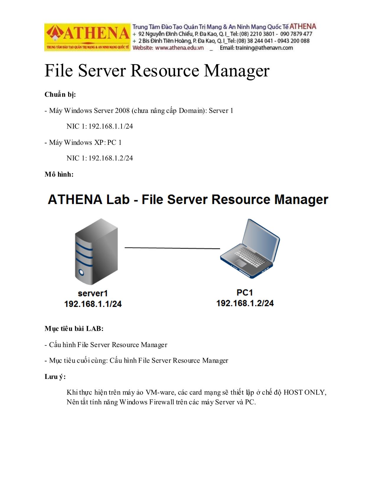 Tài liệu Hướng dẫn thực hành quản trị mạng - File server resource manager trang 1