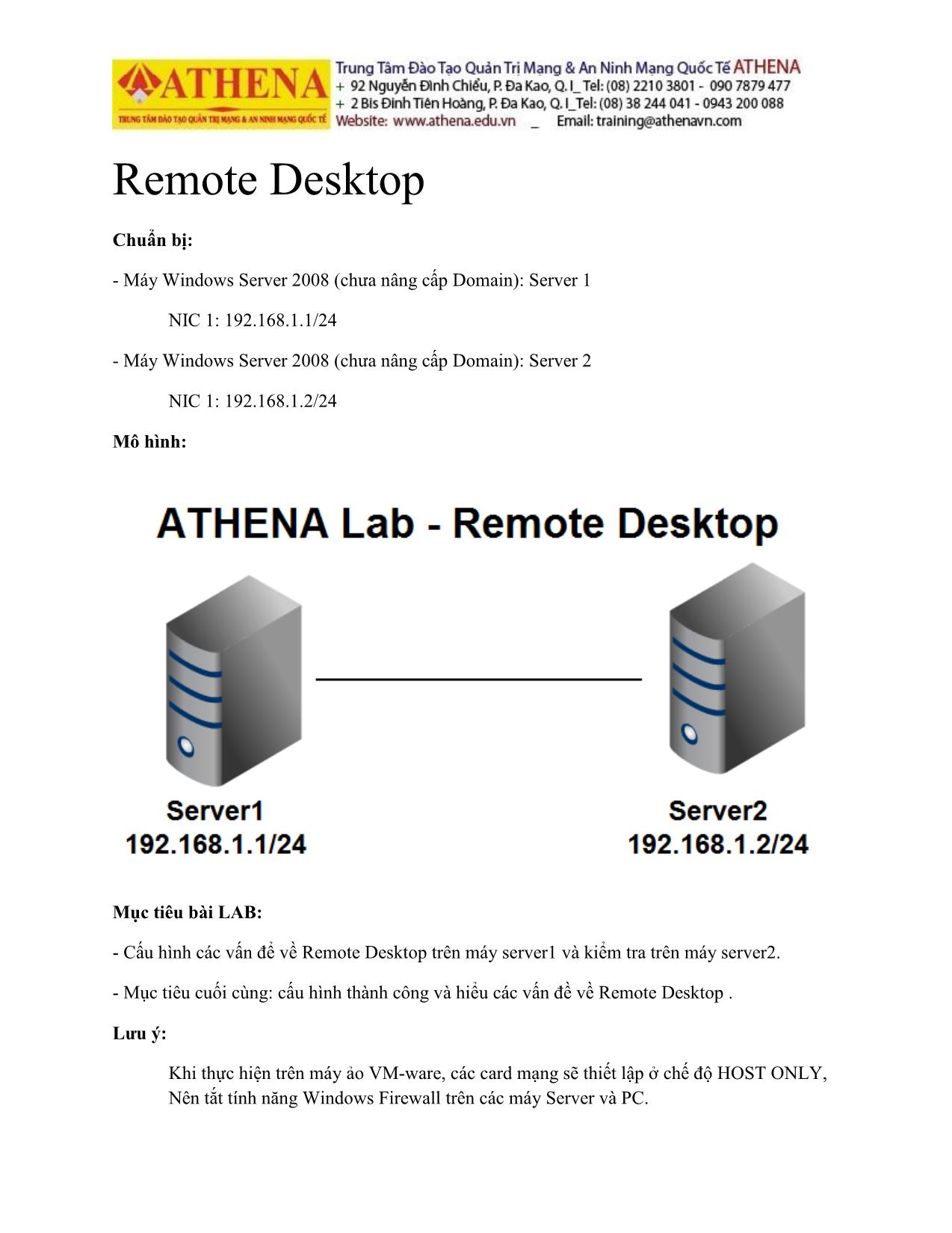 Tài liệu Hướng dẫn thực hành quản trị mạng - Remote desktop trang 1