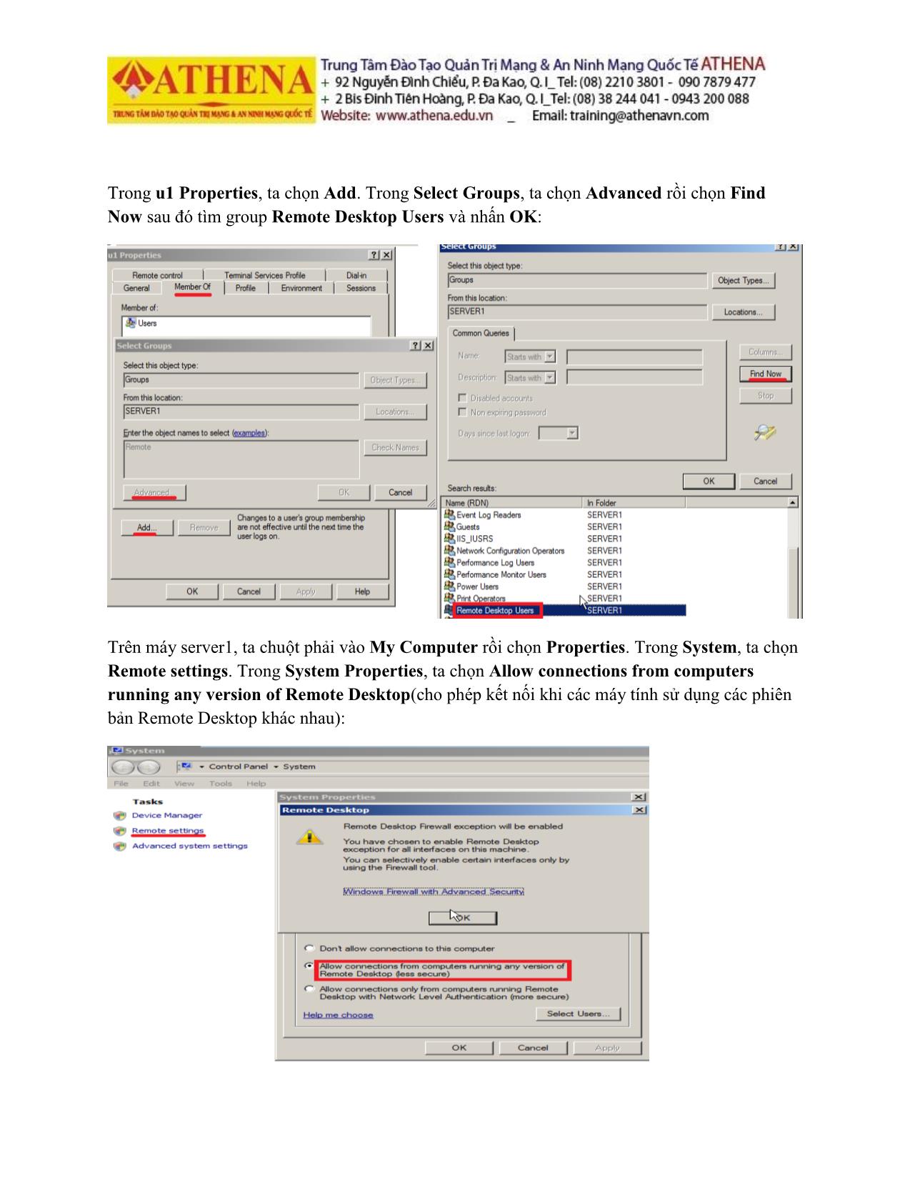 Tài liệu Hướng dẫn thực hành quản trị mạng - Remote desktop trang 3