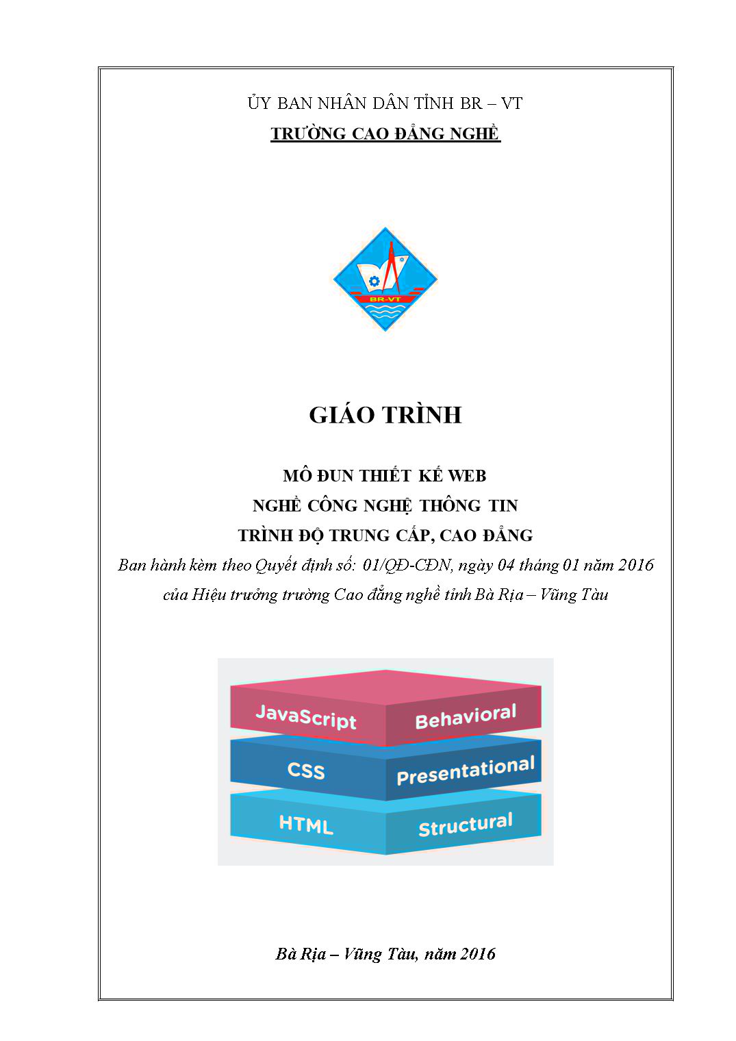 Giáo trình mô đun Thiết kế web - Nghề: Công nghệ thông tin trang 1