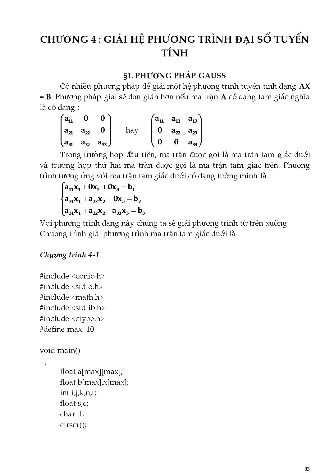 Giáo trình Phương pháp tính - Chương 4: Giải hệ phương trình đại số tuyến tính trang 1