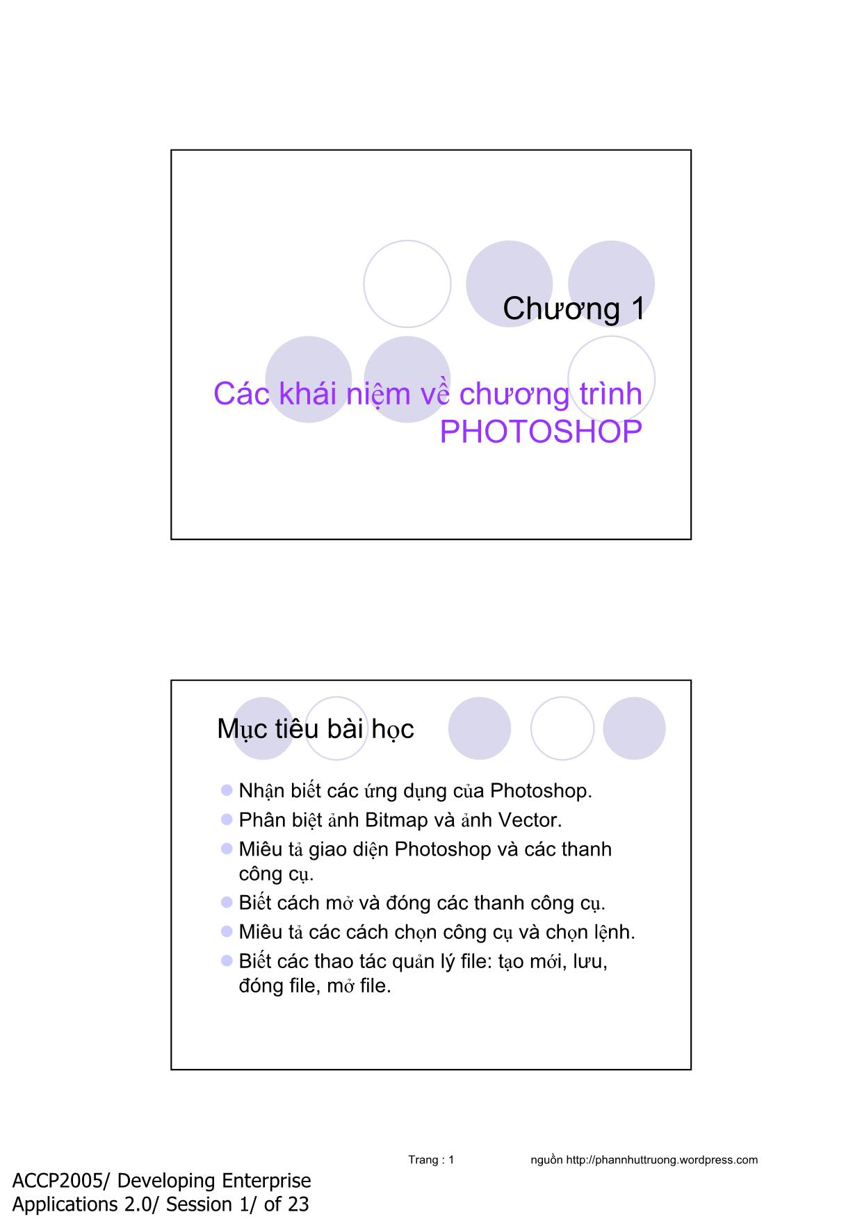Bài giảng Photoshop - Chương 1: Các khái niệm về chương trình photoshop trang 1