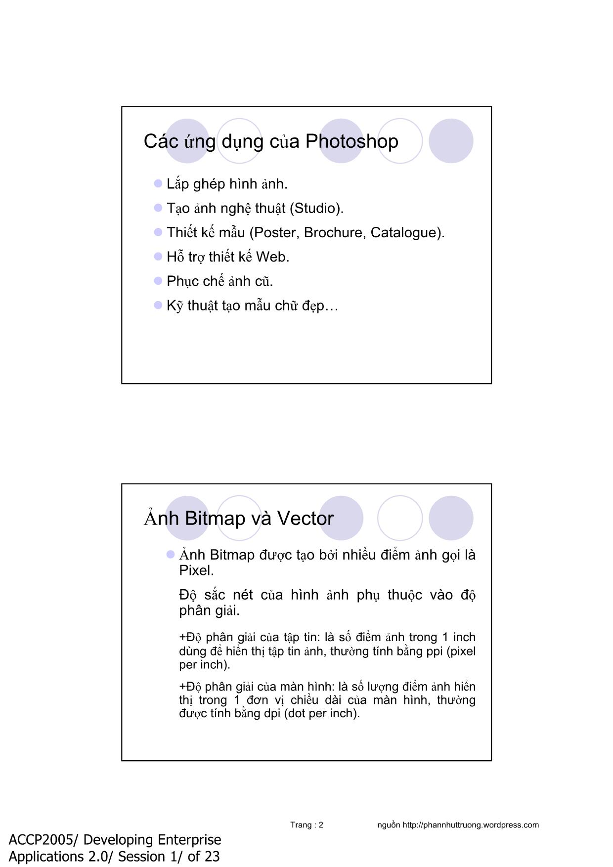 Bài giảng Photoshop - Chương 1: Các khái niệm về chương trình photoshop trang 2
