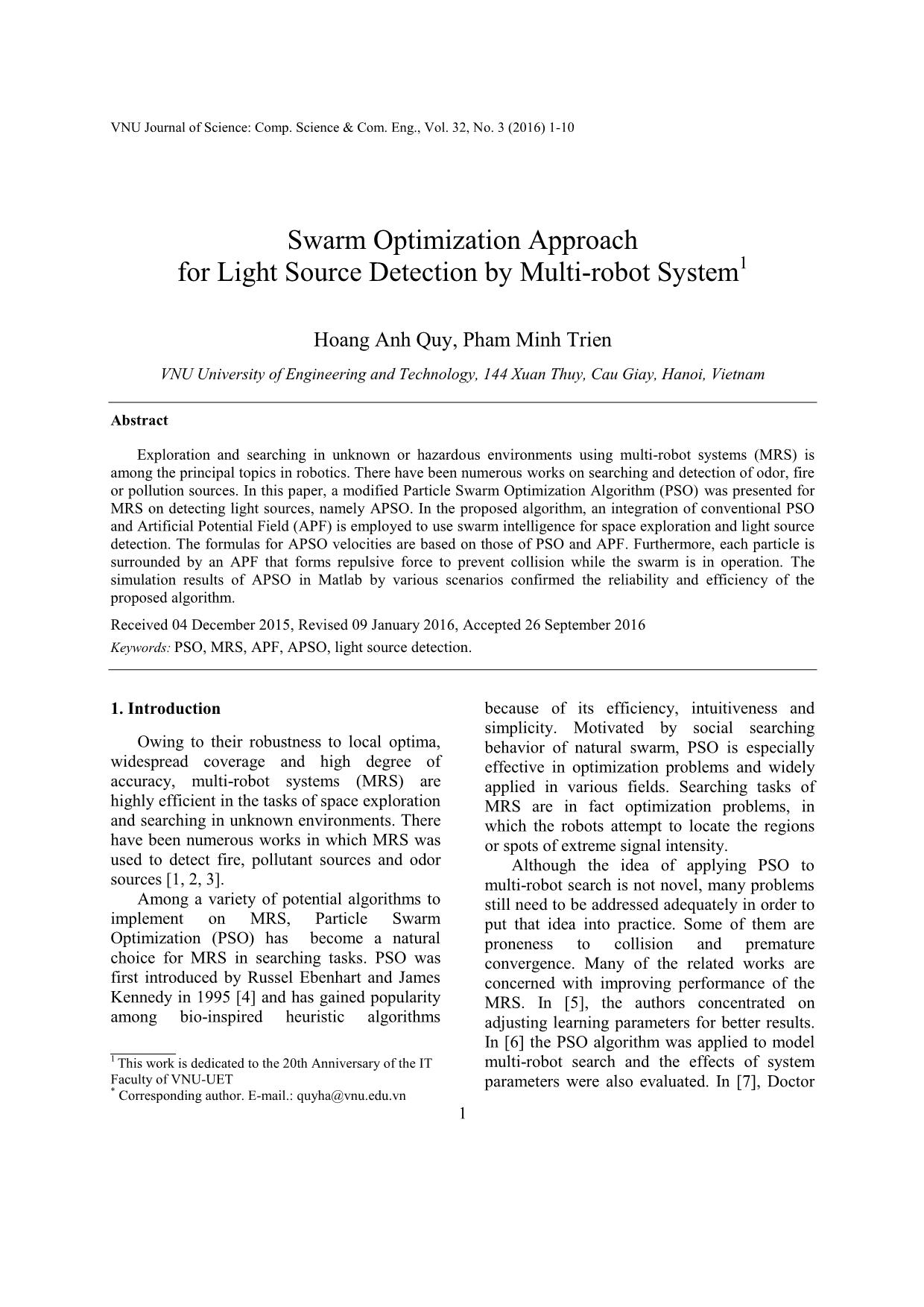 Swarm optimization approach for light source detection by multi - Robot system trang 1