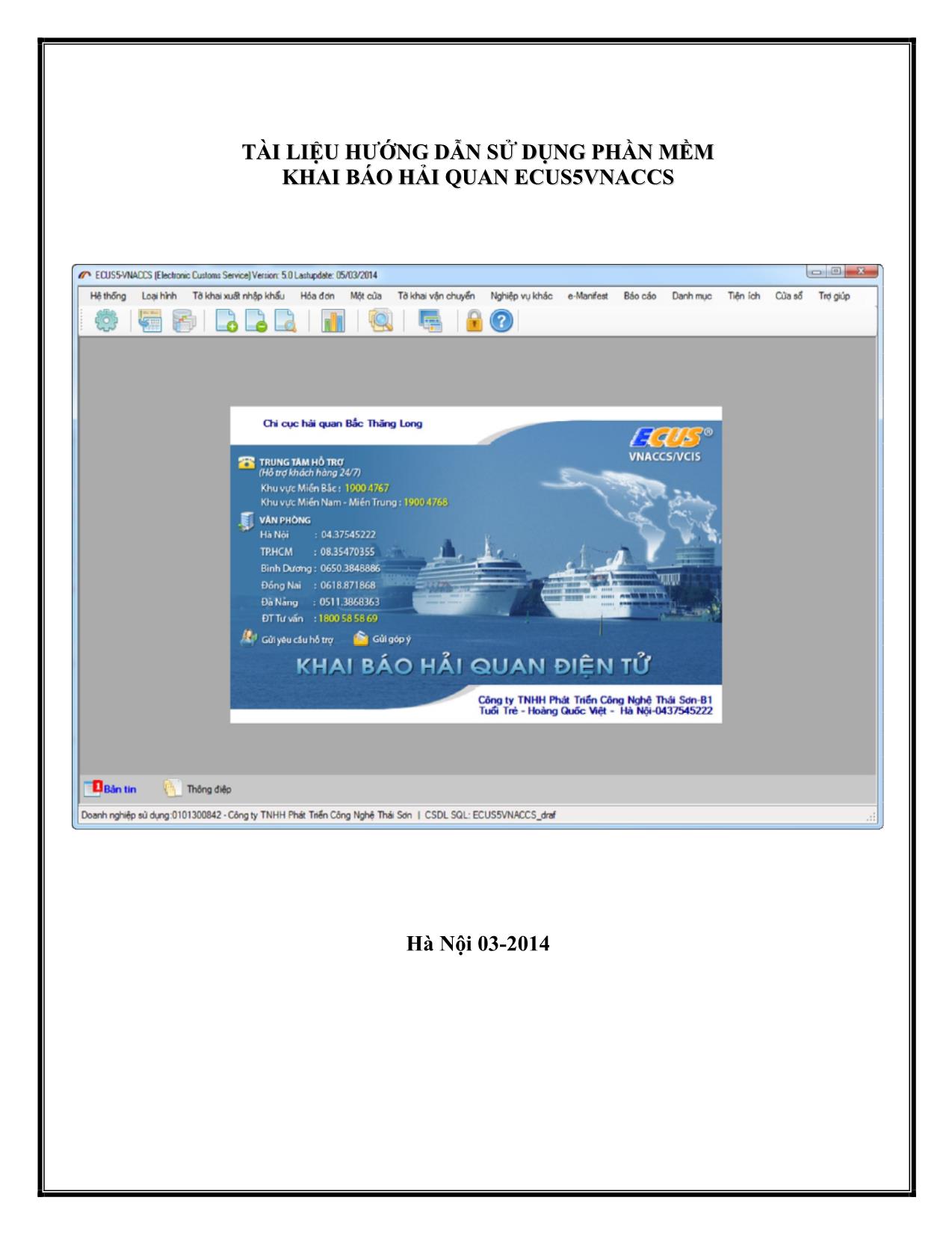 Tài liệu Hướng dẫn sử dụng phần mềm khai báo hải quan ECUS5VNACCS trang 1