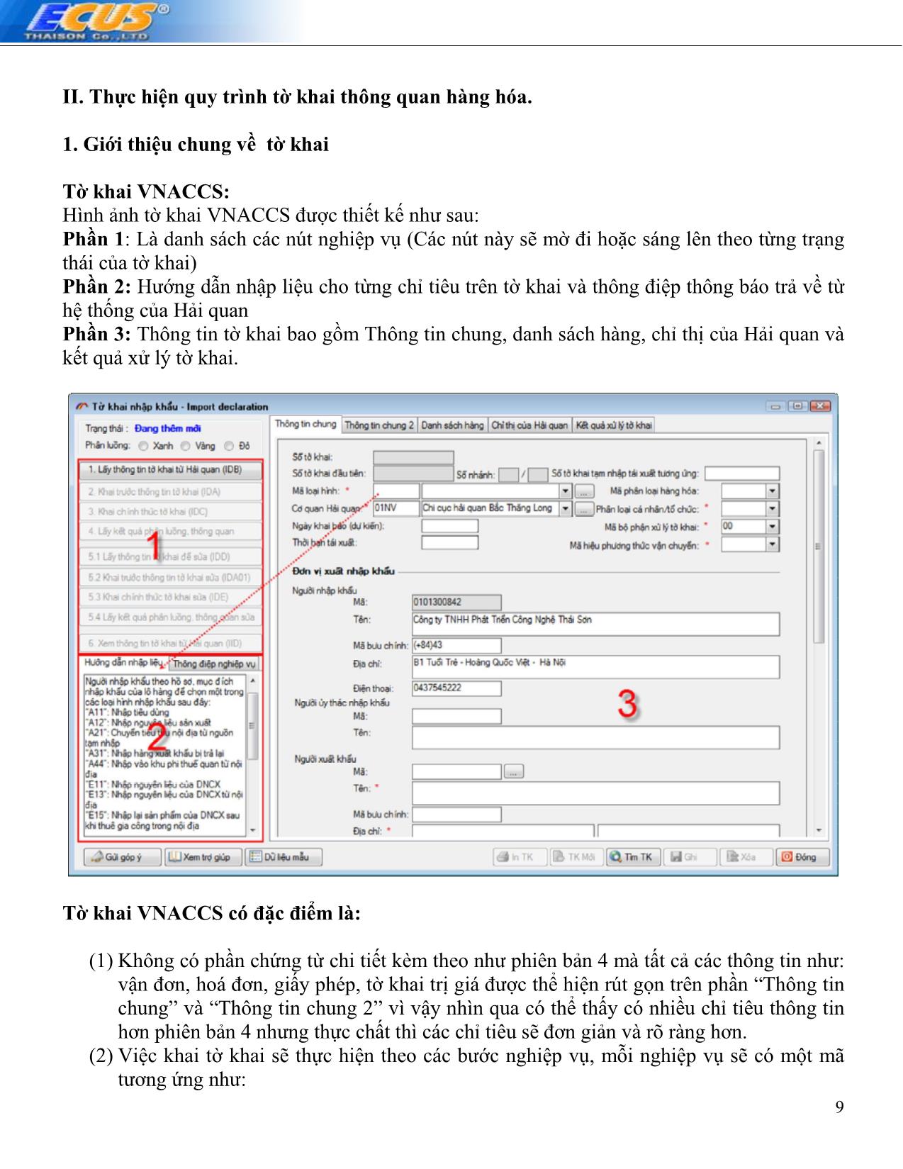 Tài liệu Hướng dẫn sử dụng phần mềm khai báo hải quan ECUS5VNACCS trang 9