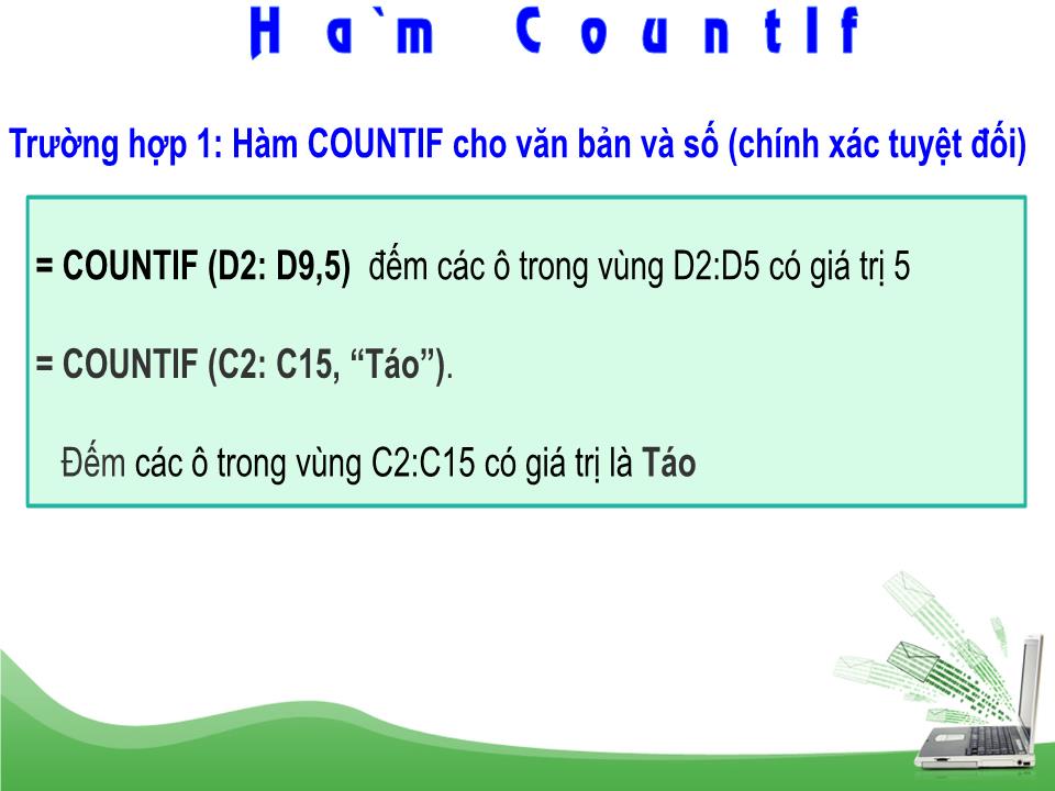 Bài giảng Bảng tính điện tử MS Excel - Nội dung 3: Tính toán trong bảng. Các hàm mẫu trong Excel (Tiết 2) - Ngô Thùy Linh trang 10