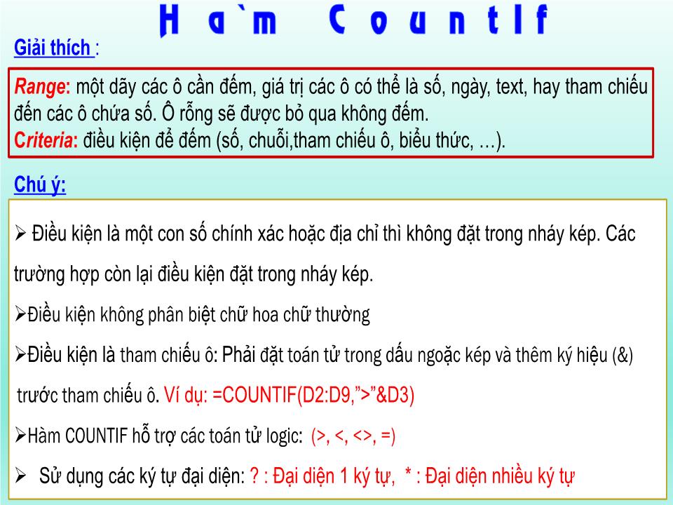 Bài giảng Bảng tính điện tử MS Excel - Nội dung 3: Tính toán trong bảng. Các hàm mẫu trong Excel (Tiết 2) - Ngô Thùy Linh trang 9