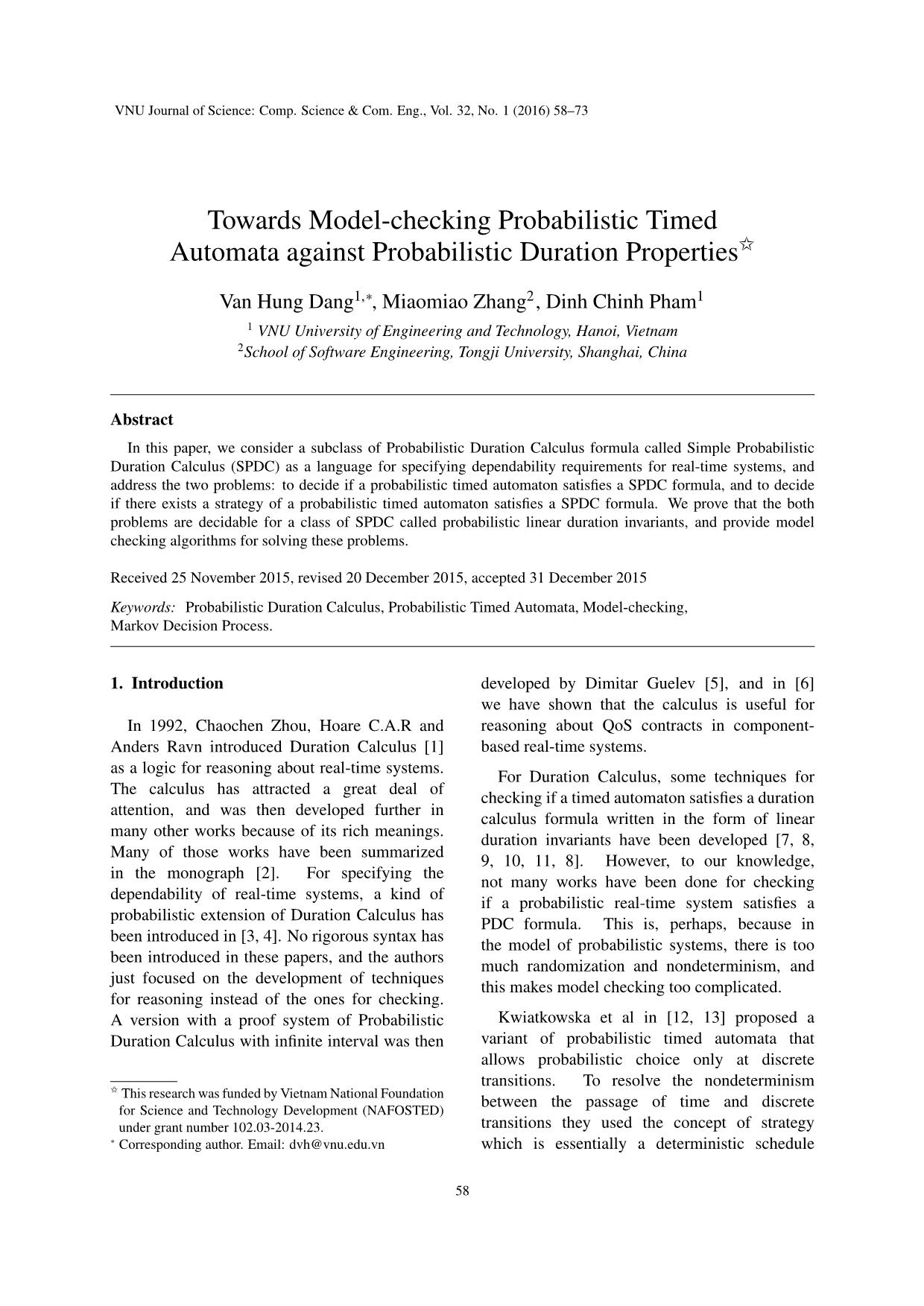 Towards model - Checking probabilistic timed automata against probabilistic duration properties trang 1