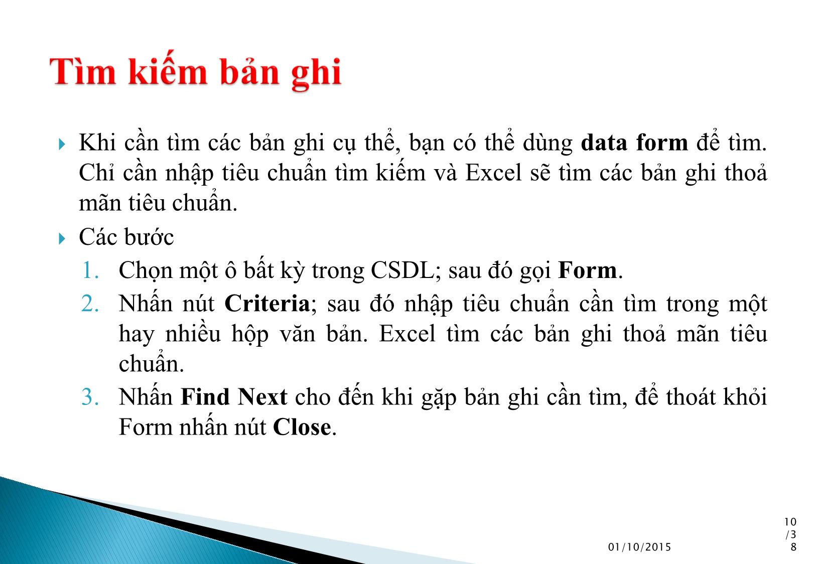 Bài giảng Tin học ứng dụng - Chương 2: Cơ sở dữ liệu trong Excel trang 10