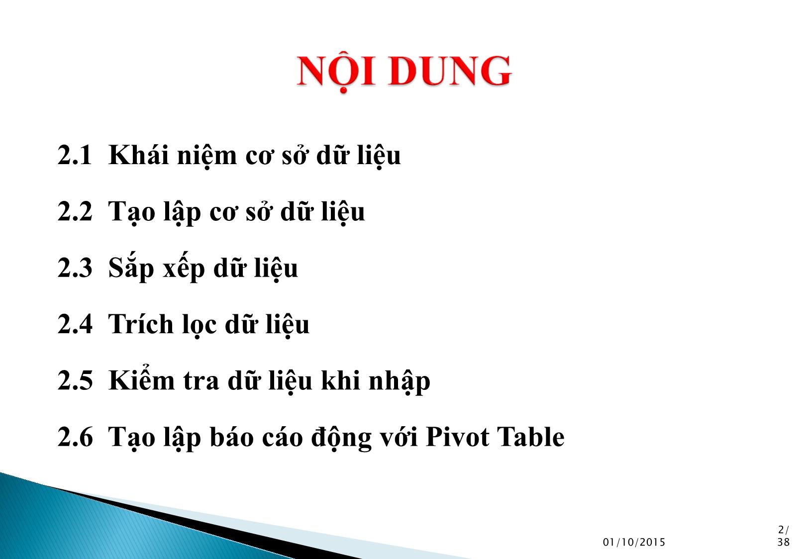 Bài giảng Tin học ứng dụng - Chương 2: Cơ sở dữ liệu trong Excel trang 2