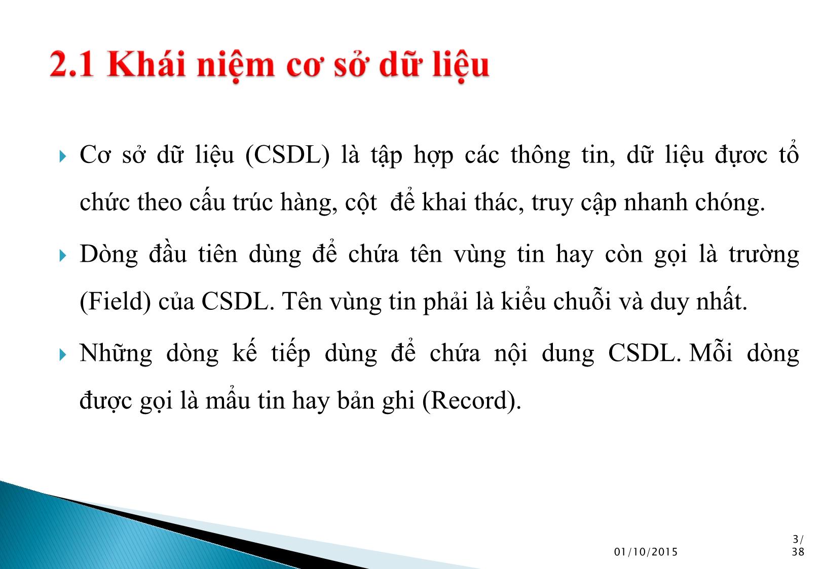 Bài giảng Tin học ứng dụng - Chương 2: Cơ sở dữ liệu trong Excel trang 3