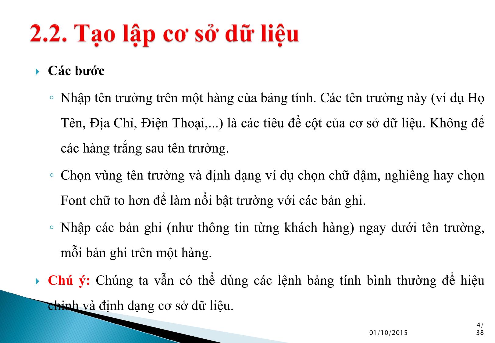 Bài giảng Tin học ứng dụng - Chương 2: Cơ sở dữ liệu trong Excel trang 4