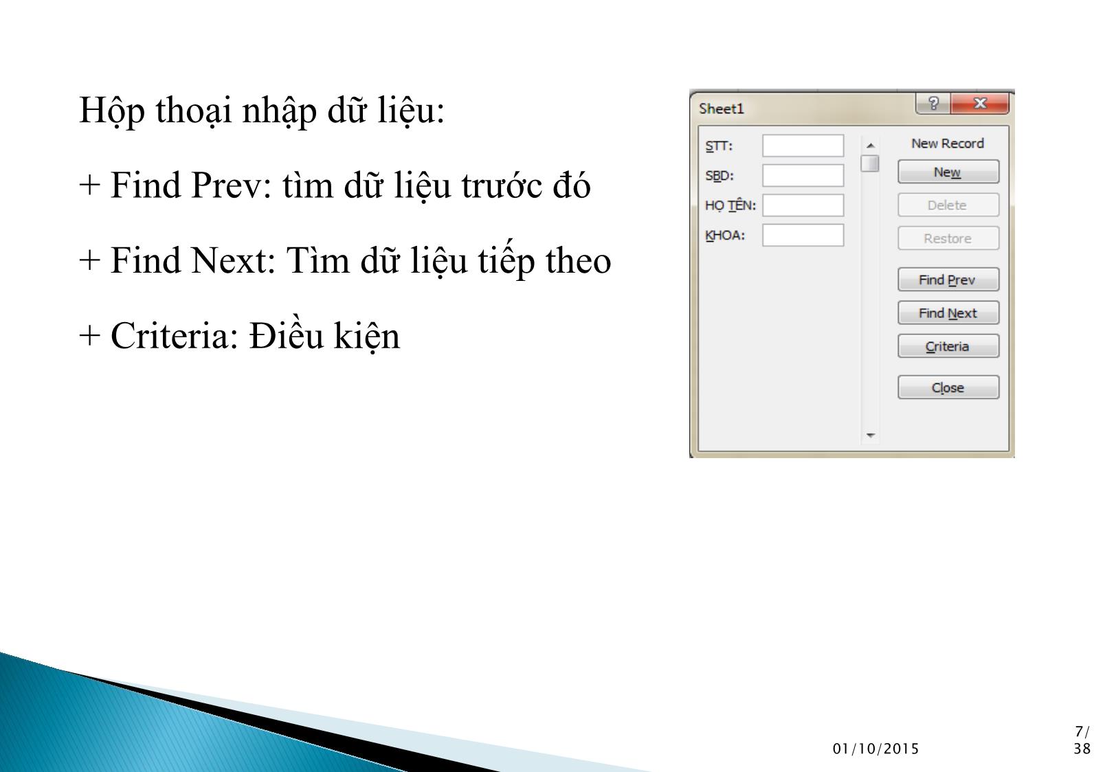 Bài giảng Tin học ứng dụng - Chương 2: Cơ sở dữ liệu trong Excel trang 7