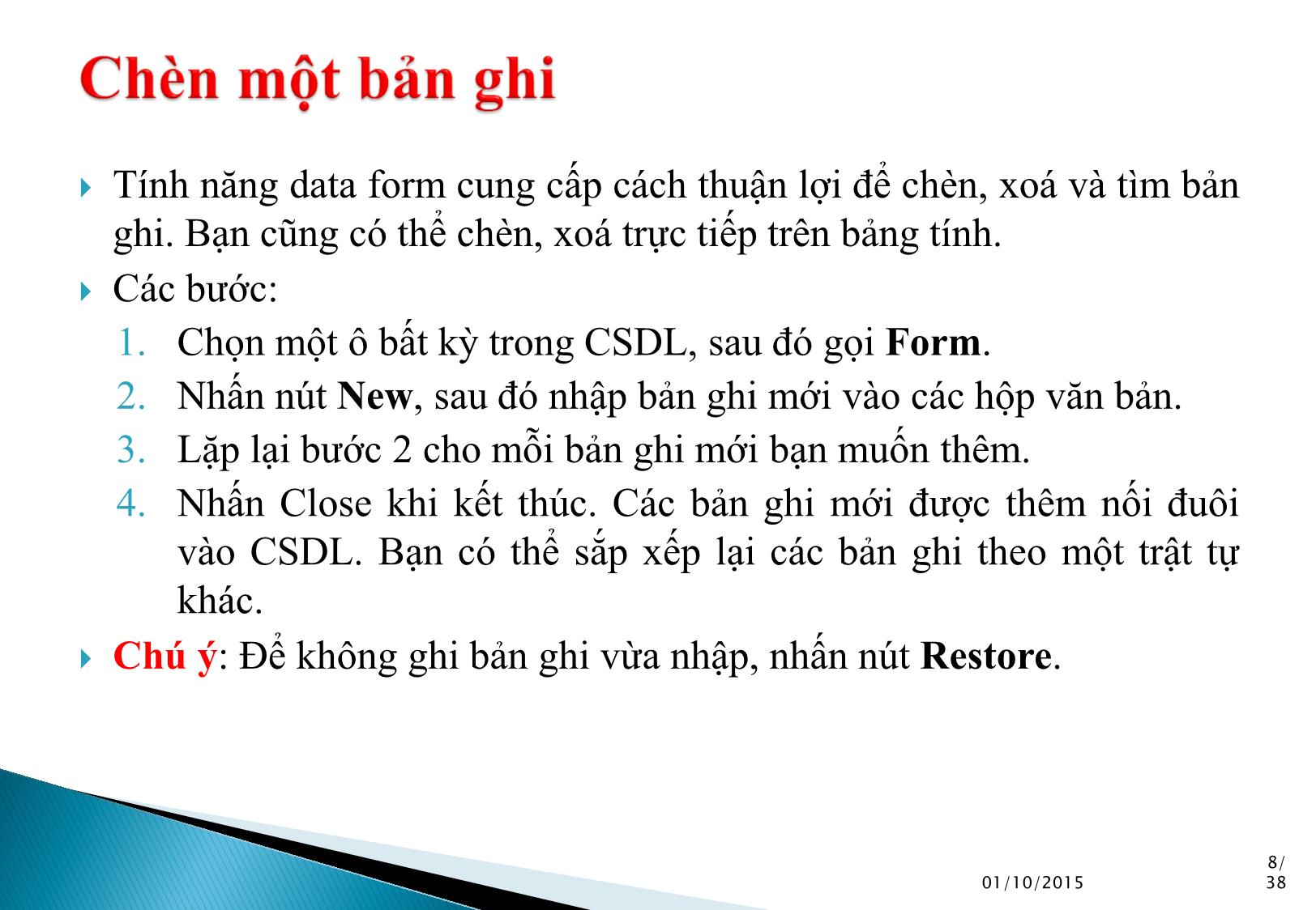 Bài giảng Tin học ứng dụng - Chương 2: Cơ sở dữ liệu trong Excel trang 8