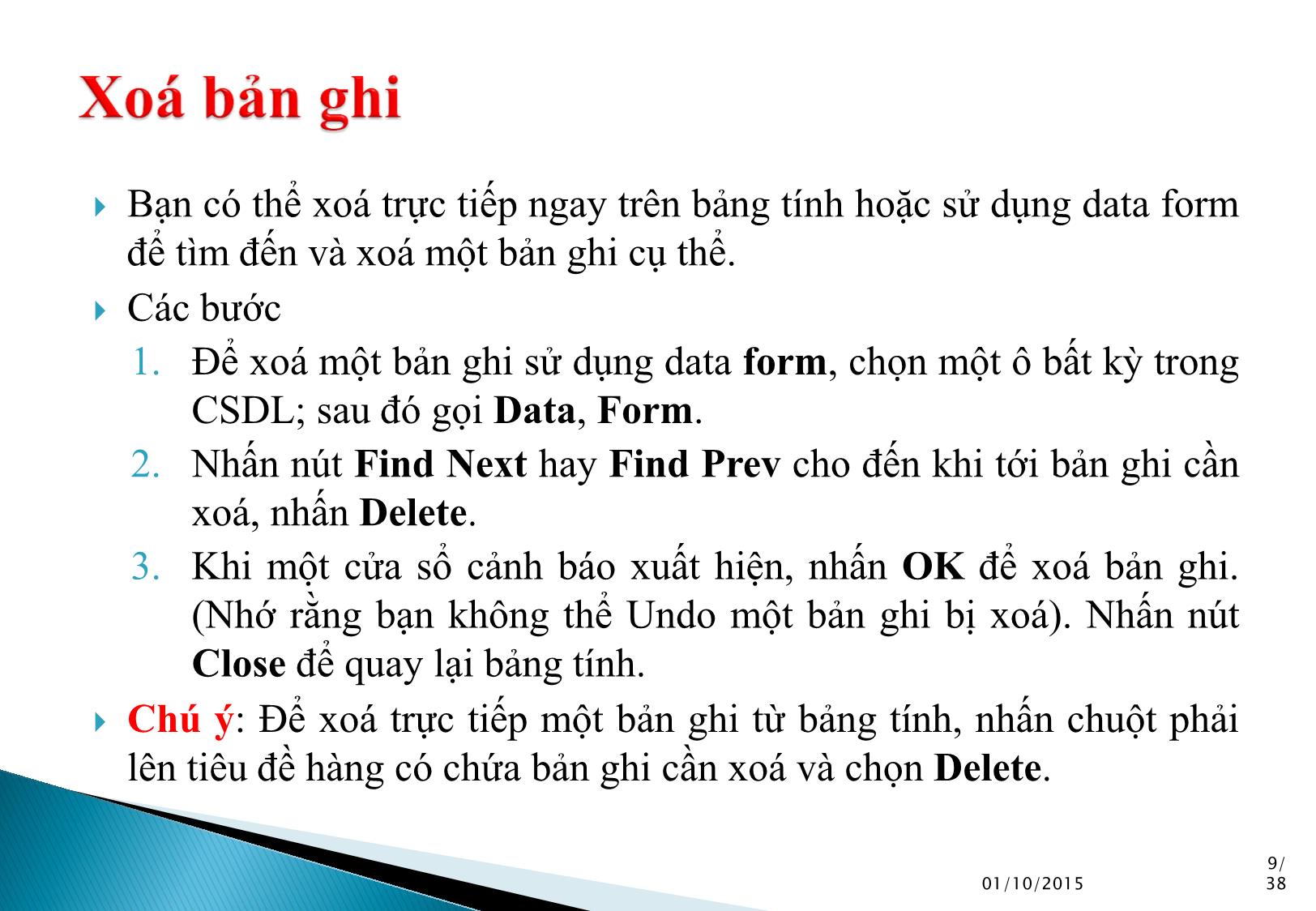 Bài giảng Tin học ứng dụng - Chương 2: Cơ sở dữ liệu trong Excel trang 9