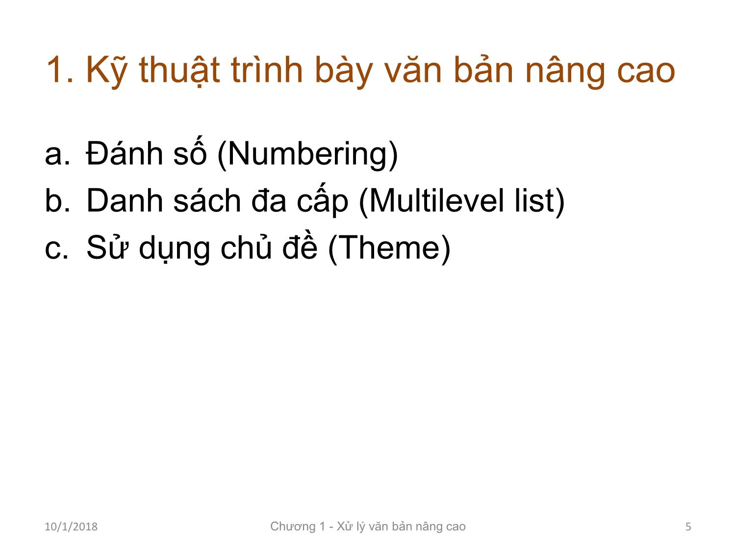 Bài giảng Tin học ứng dụng - Chương 1: Kỹ thuật soạn thảo văn bản nâng cao trang 5