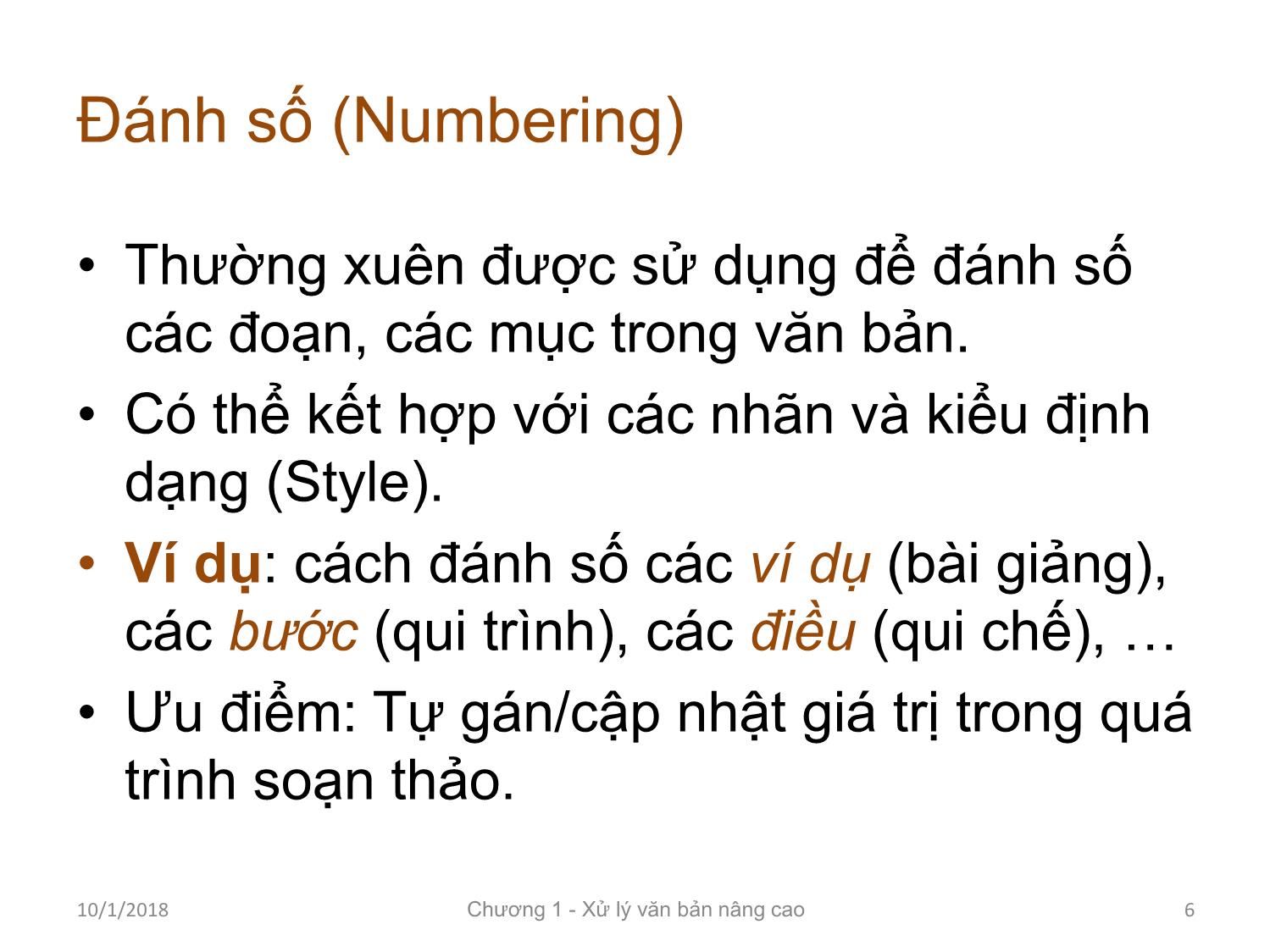 Bài giảng Tin học ứng dụng - Chương 1: Kỹ thuật soạn thảo văn bản nâng cao trang 6