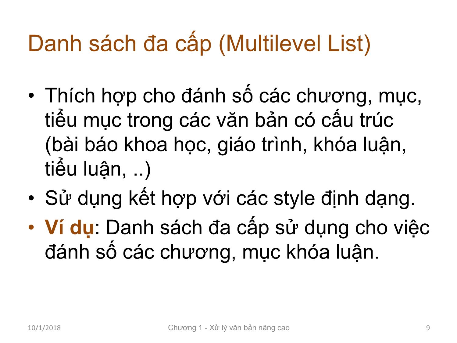 Bài giảng Tin học ứng dụng - Chương 1: Kỹ thuật soạn thảo văn bản nâng cao trang 9