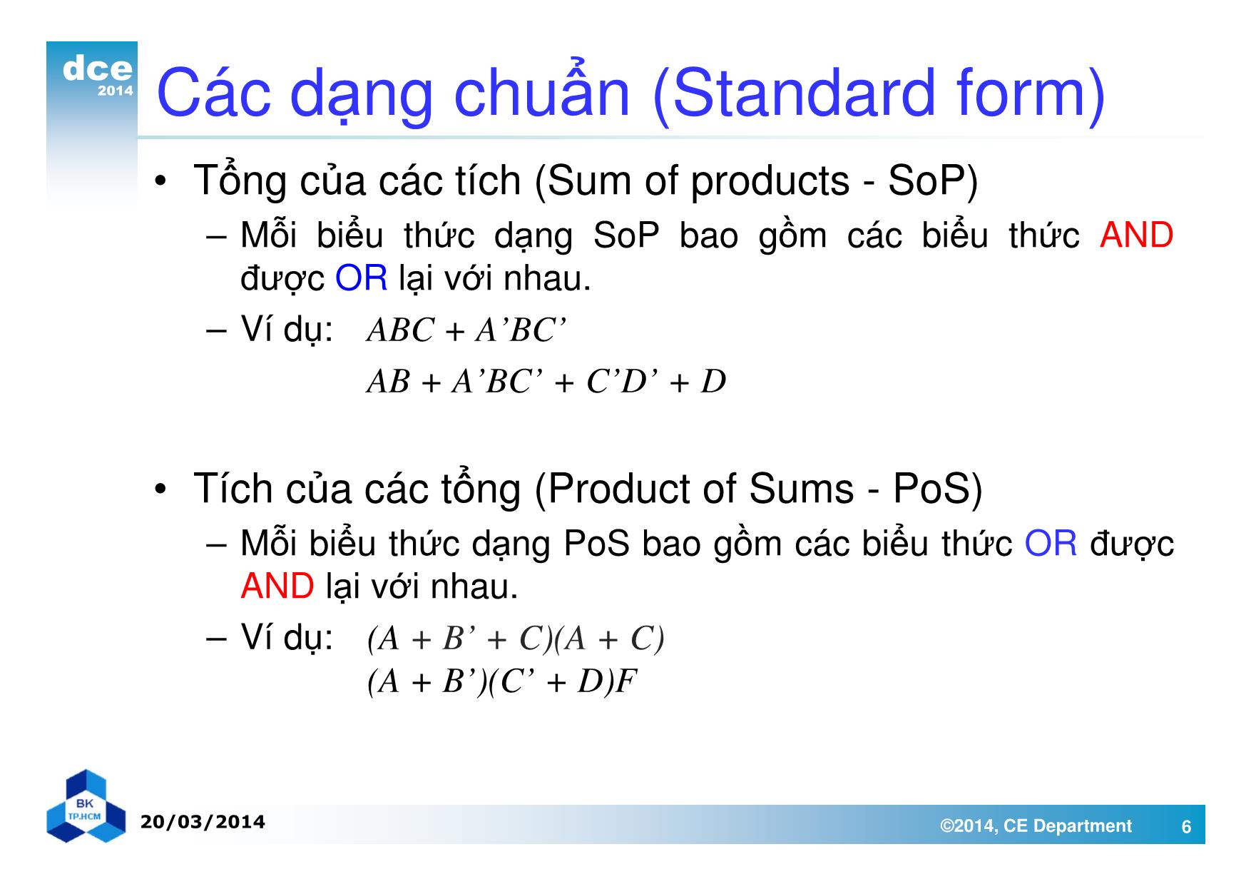 Bài giảng thiết kế luận lý 1 - Chương 3: Các mạch luận lý tổ hợp trang 6