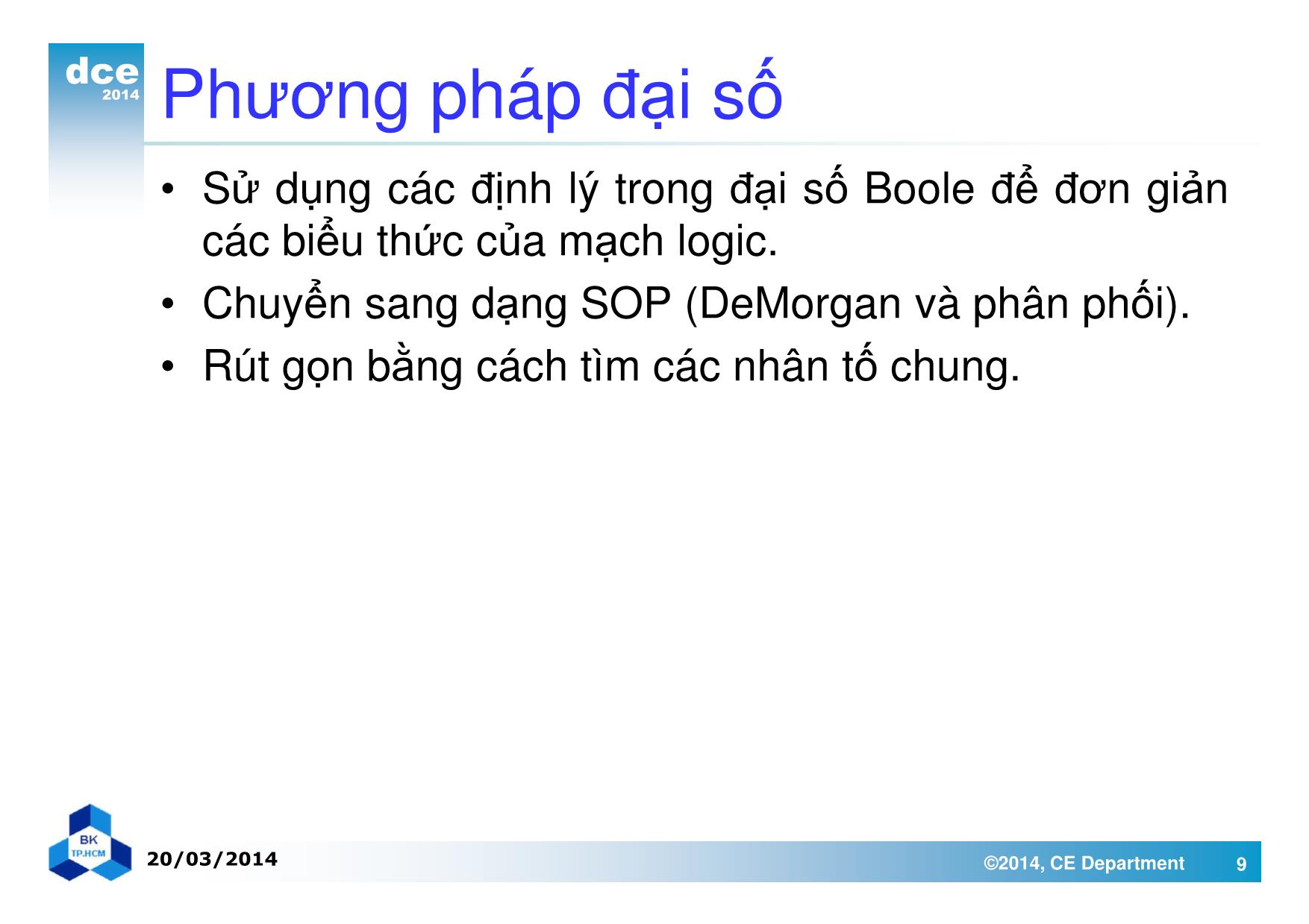 Bài giảng thiết kế luận lý 1 - Chương 3: Các mạch luận lý tổ hợp trang 9