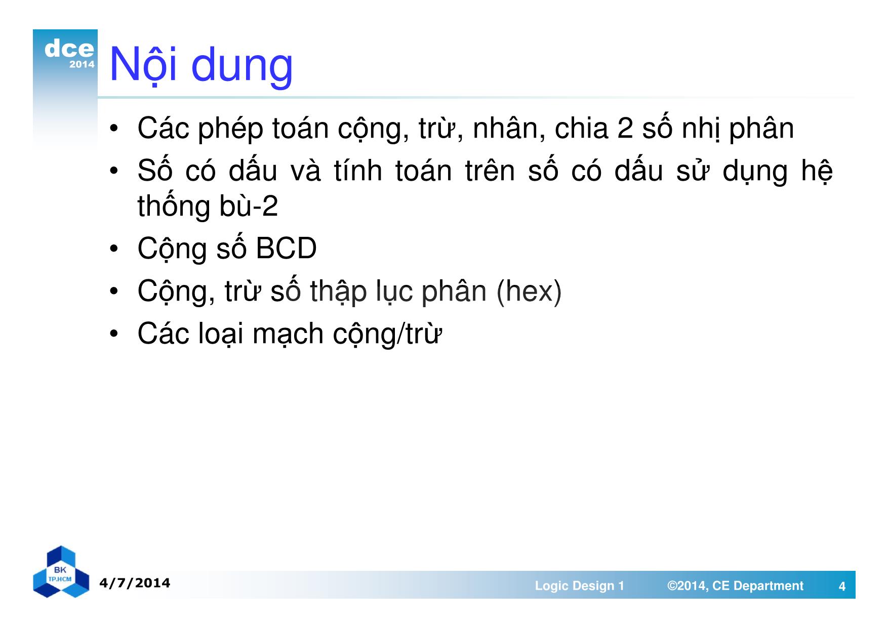 Bài giảng thiết kế luận lý 1 - Chương 4: Các phép toán và mạch số học trang 4