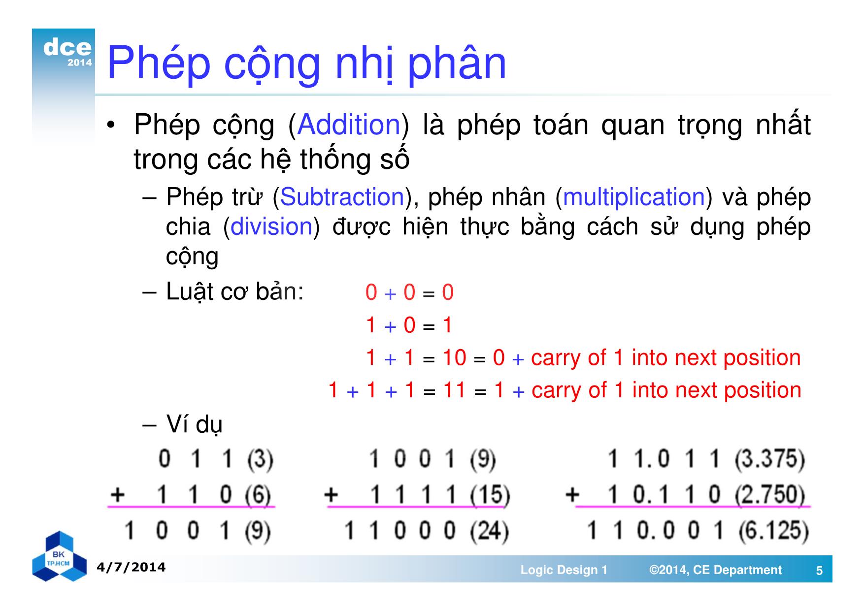 Bài giảng thiết kế luận lý 1 - Chương 4: Các phép toán và mạch số học trang 5