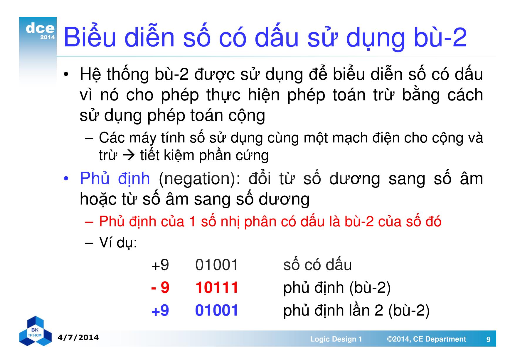 Bài giảng thiết kế luận lý 1 - Chương 4: Các phép toán và mạch số học trang 9