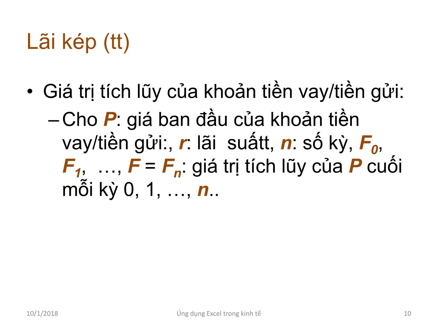 Bài giảng Tin học ứng dụng - Chương 3: Ứng dụng Excel giải các bài toán kinh tế trang 10