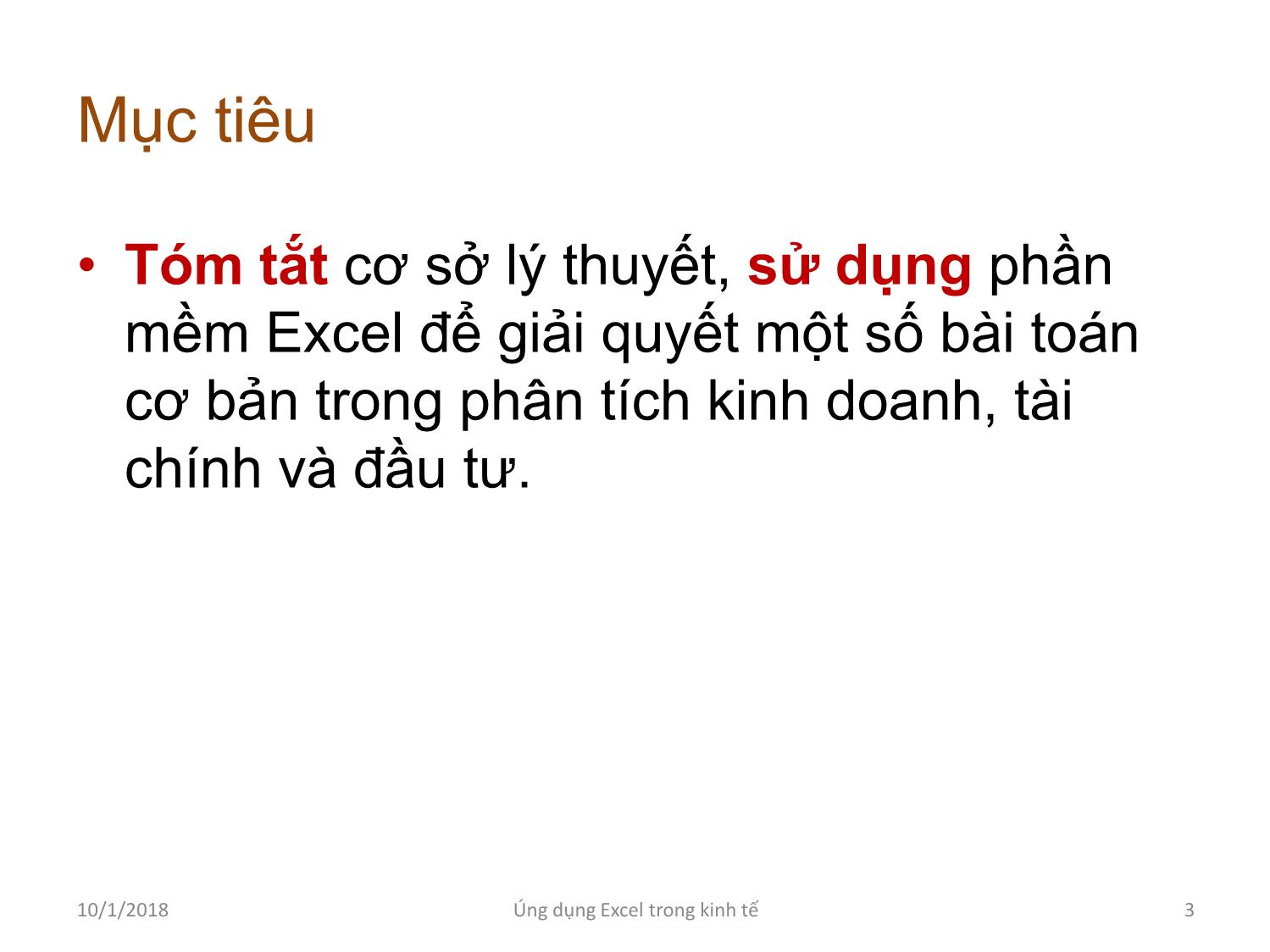 Bài giảng Tin học ứng dụng - Chương 3: Ứng dụng Excel giải các bài toán kinh tế trang 3