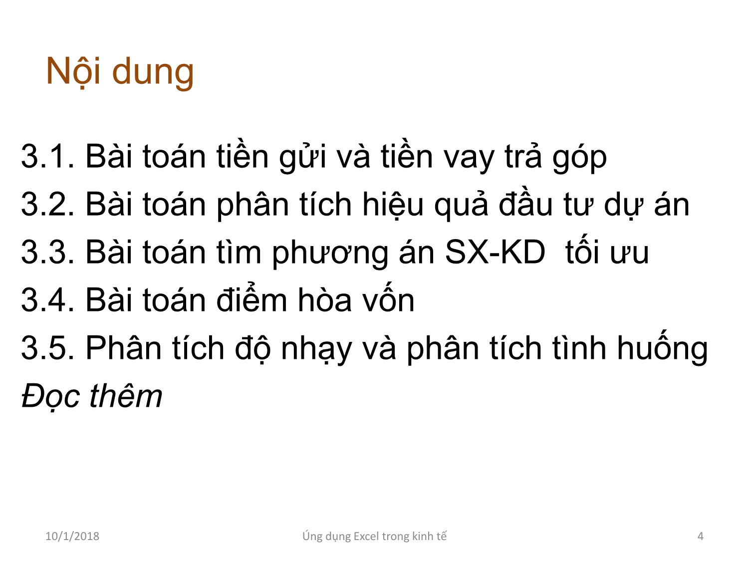 Bài giảng Tin học ứng dụng - Chương 3: Ứng dụng Excel giải các bài toán kinh tế trang 4