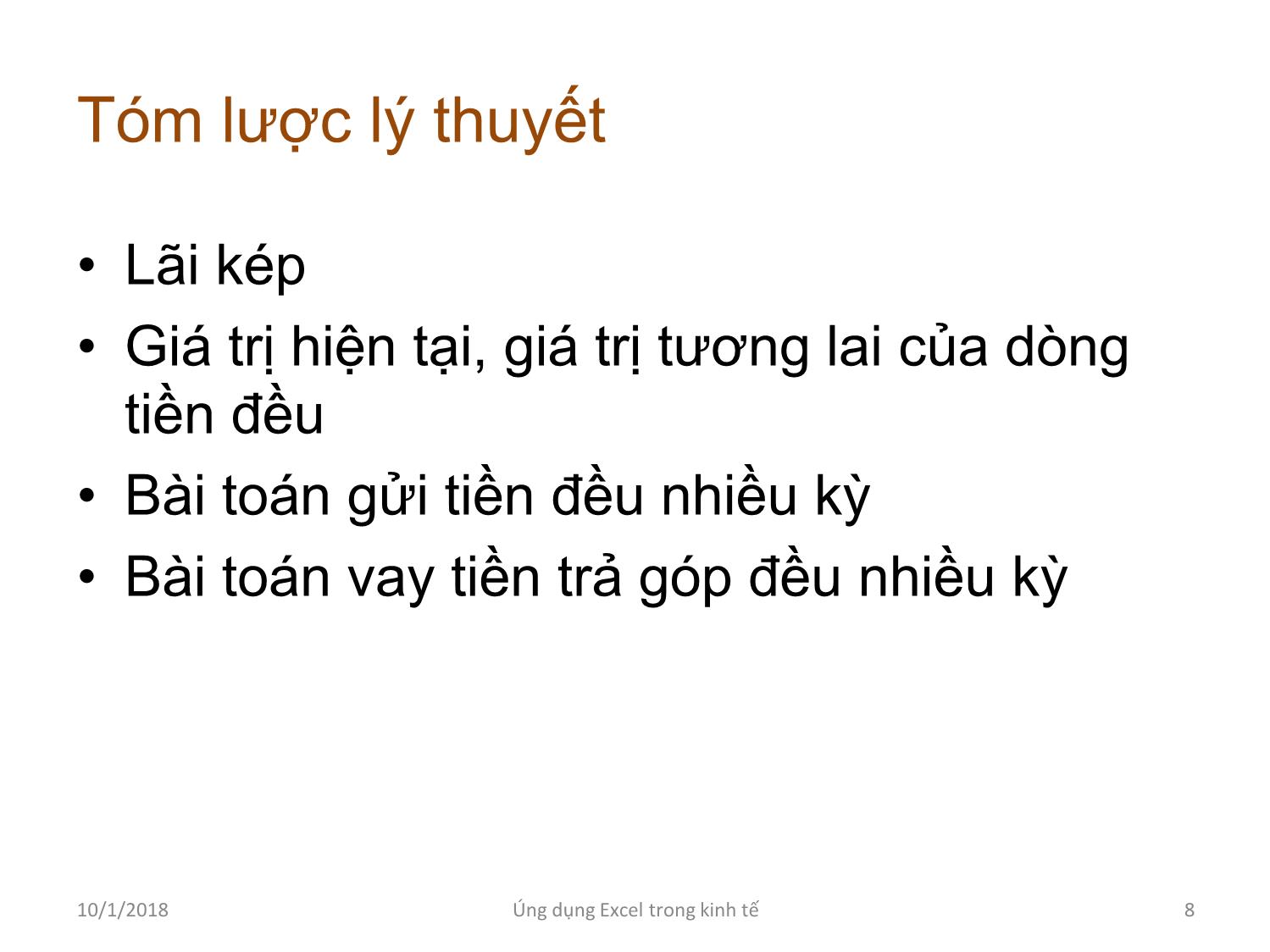 Bài giảng Tin học ứng dụng - Chương 3: Ứng dụng Excel giải các bài toán kinh tế trang 8