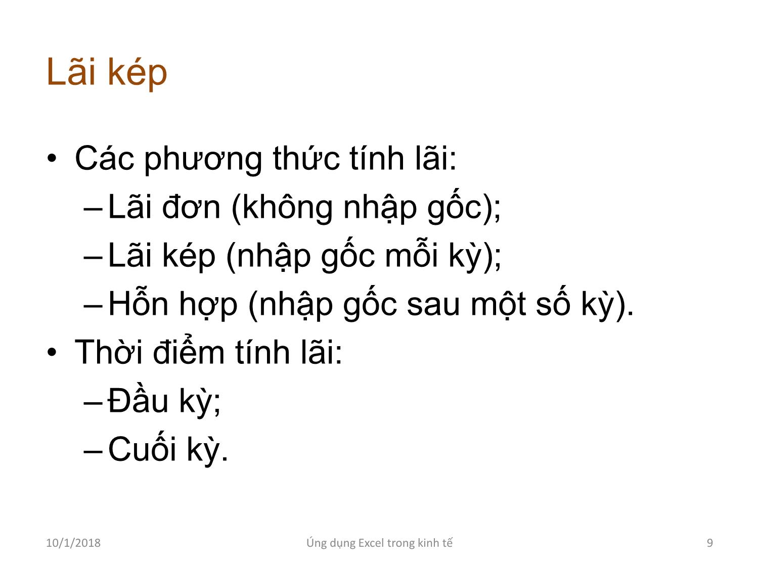 Bài giảng Tin học ứng dụng - Chương 3: Ứng dụng Excel giải các bài toán kinh tế trang 9