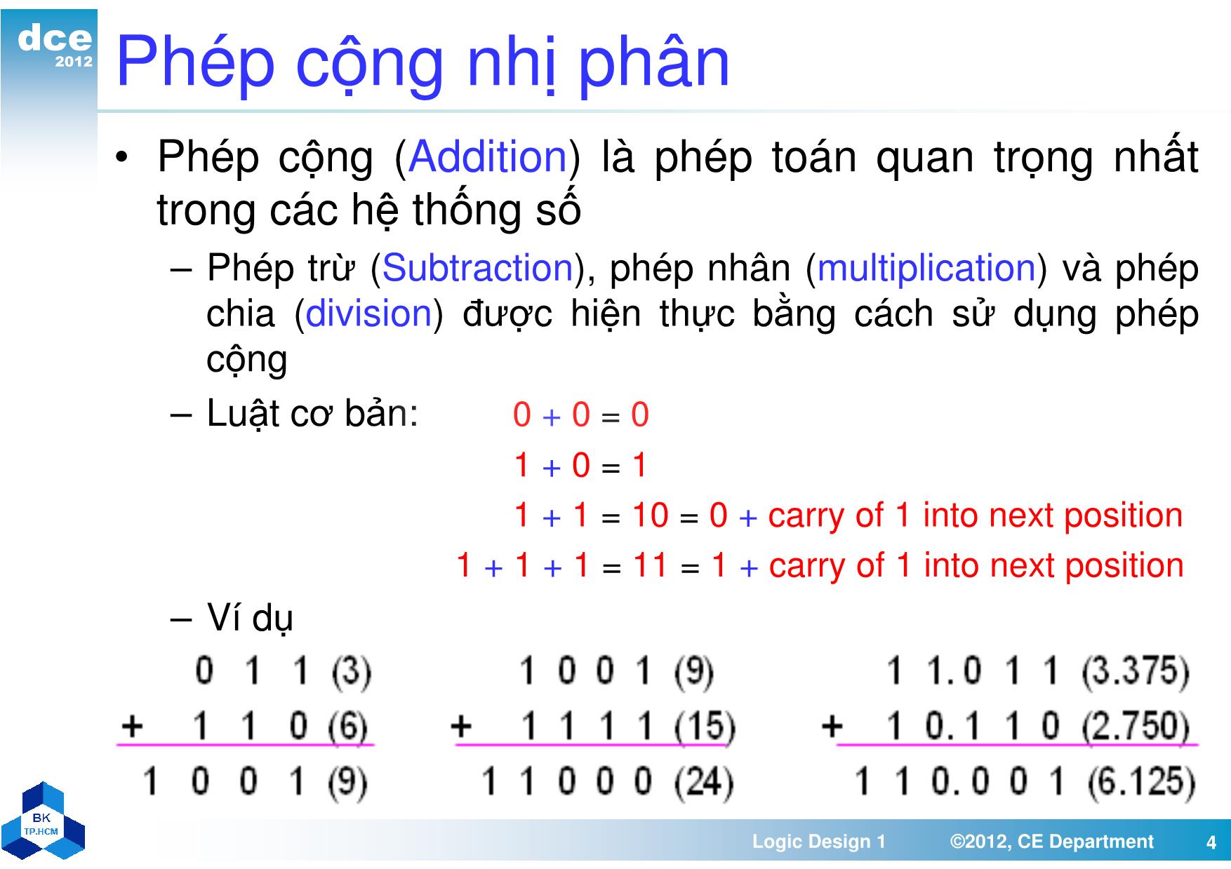 Bài giảng thiết kế luận lý 1 - Chương 5, Phần 1: Các phép toán và mạch số học trang 4