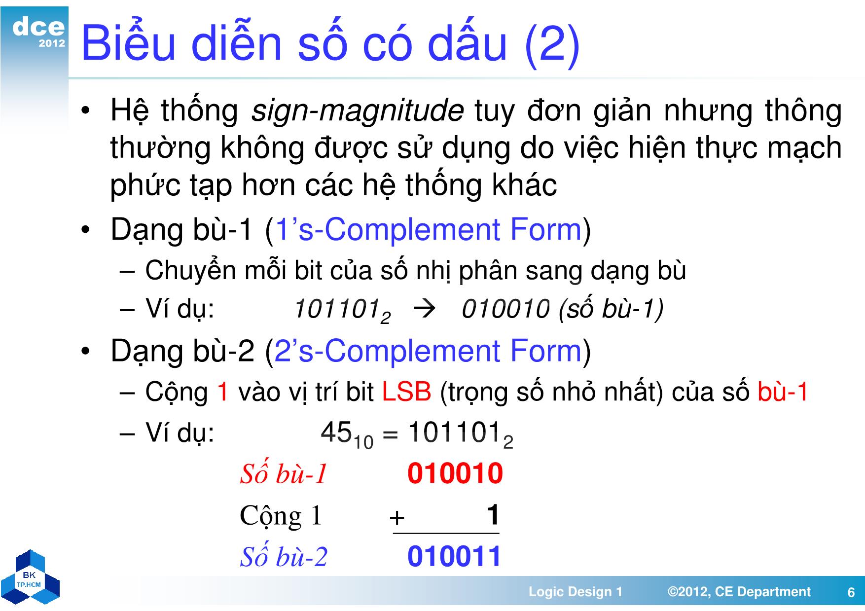 Bài giảng thiết kế luận lý 1 - Chương 5, Phần 1: Các phép toán và mạch số học trang 6