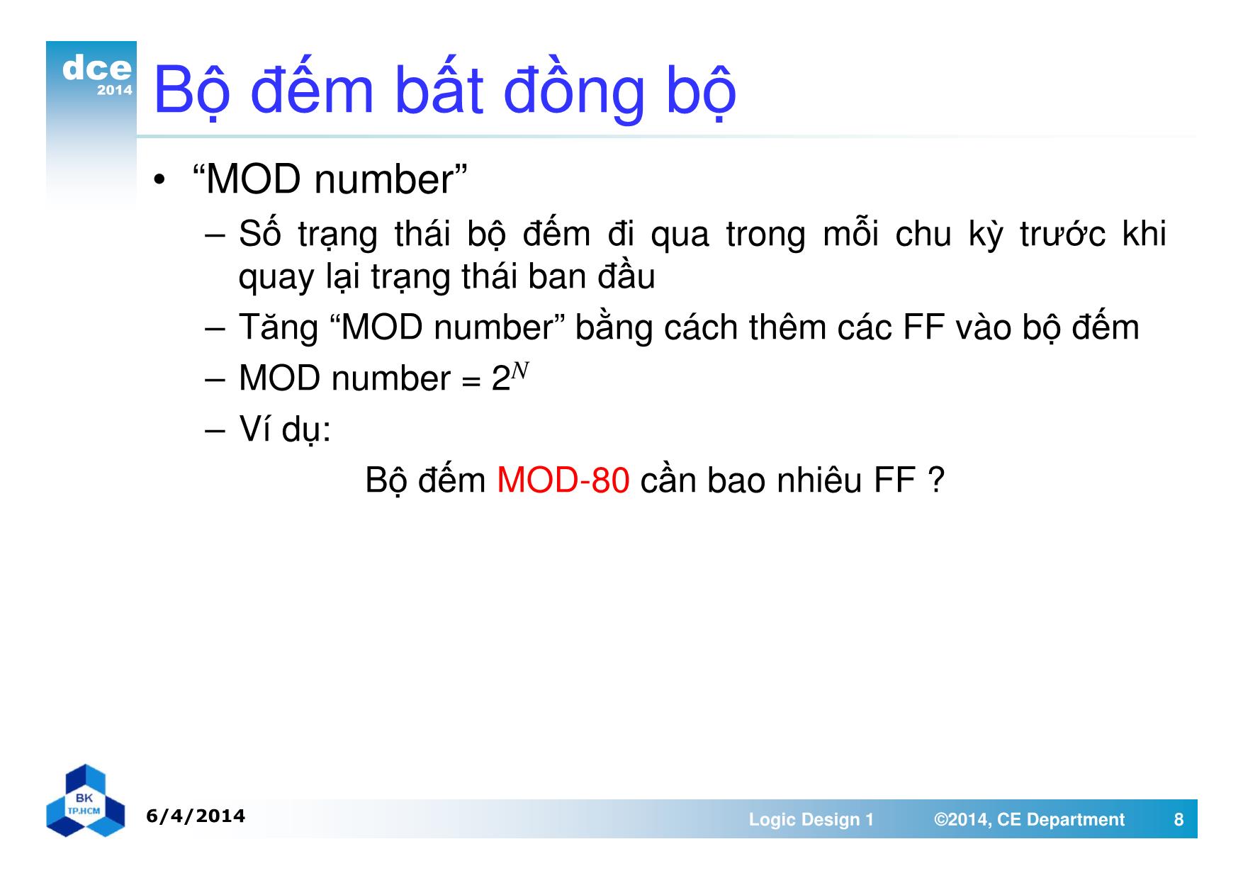 Bài giảng thiết kế luận lý 1 - Chương 6: Bộ đếm và thanh ghi trang 8