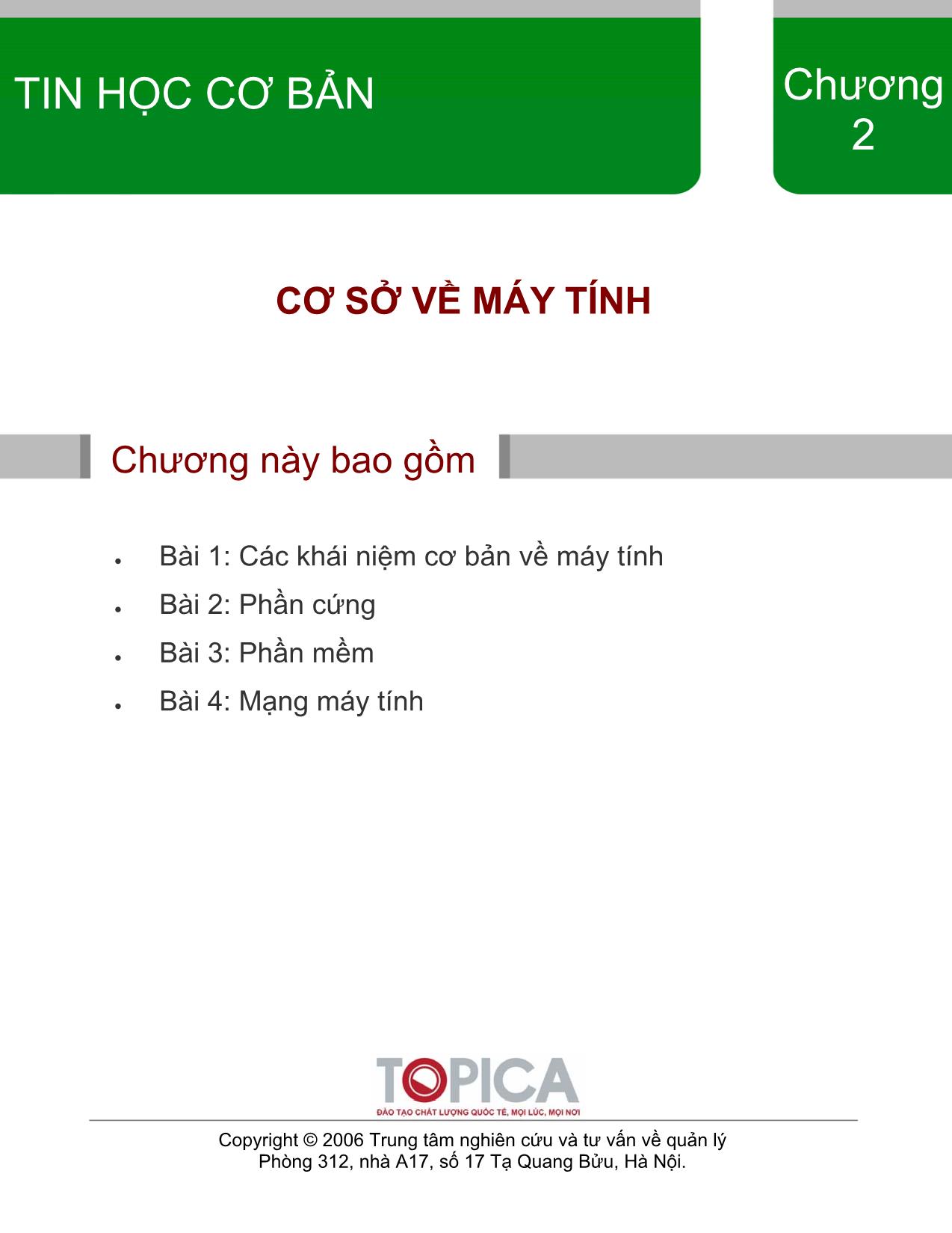 Bài giảng Tin học cơ bản - Chương 2: Cơ sở về máy tính trang 1