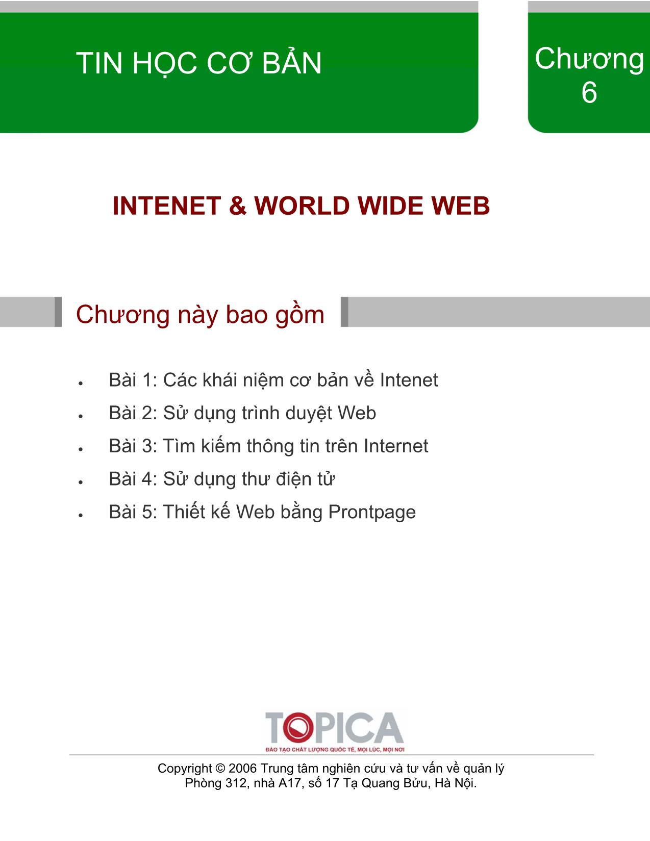 Bài giảng Tin học cơ bản - Chương 6: Intenet & World wide web trang 1