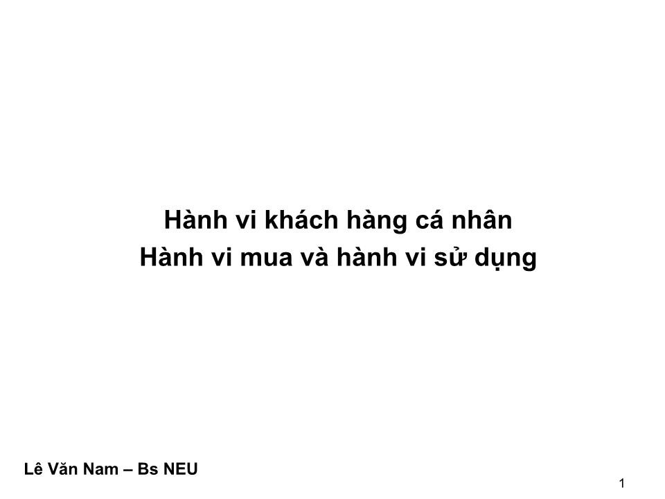 Bài giảng Hành vi khách hàng cá nhân - Hành vi mua và hành vi sử dụng trang 1