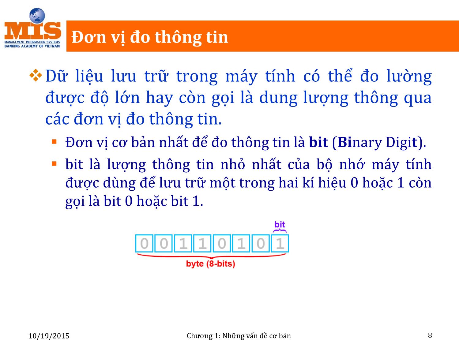 Bài giảng Tin học đại cương - Chương 1: Những vấn đề cơ bản - Ngô Thùy Linh trang 8