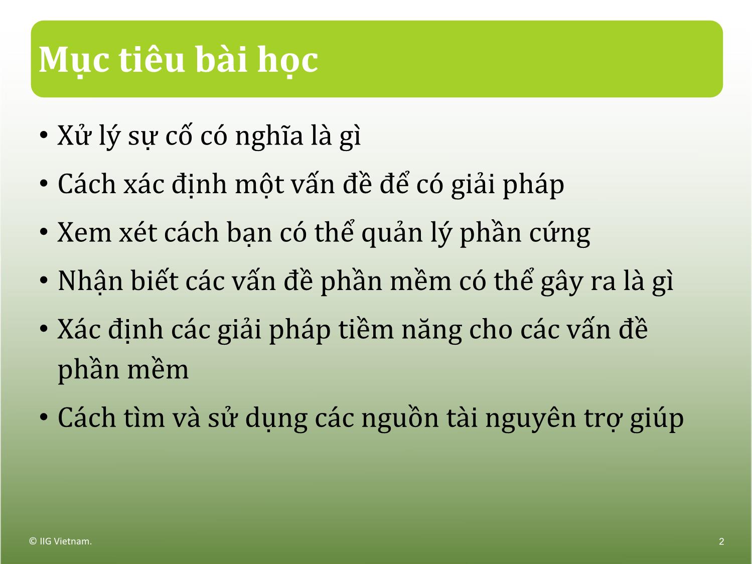 Bài giảng Máy tính căn bản - Bài 6: Xử lý sự cố trang 2