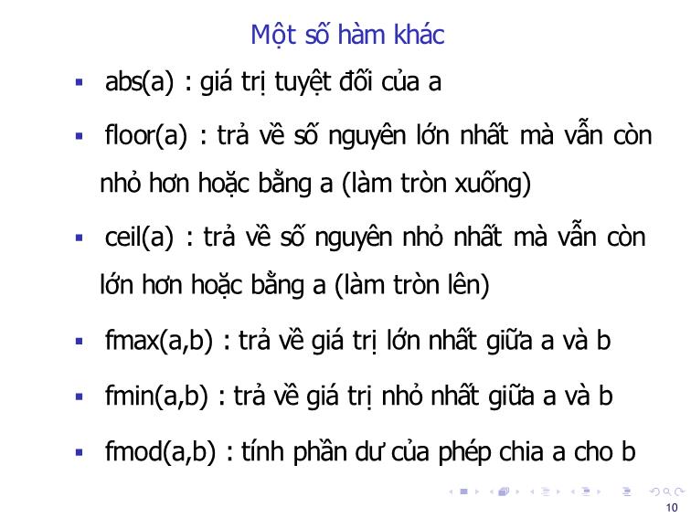 Bài giảng Tin học đại cương - Bài 3: Nhập xuất dữ liệu & các hàm toán học - Nguyễn Thị Phương Thảo trang 10